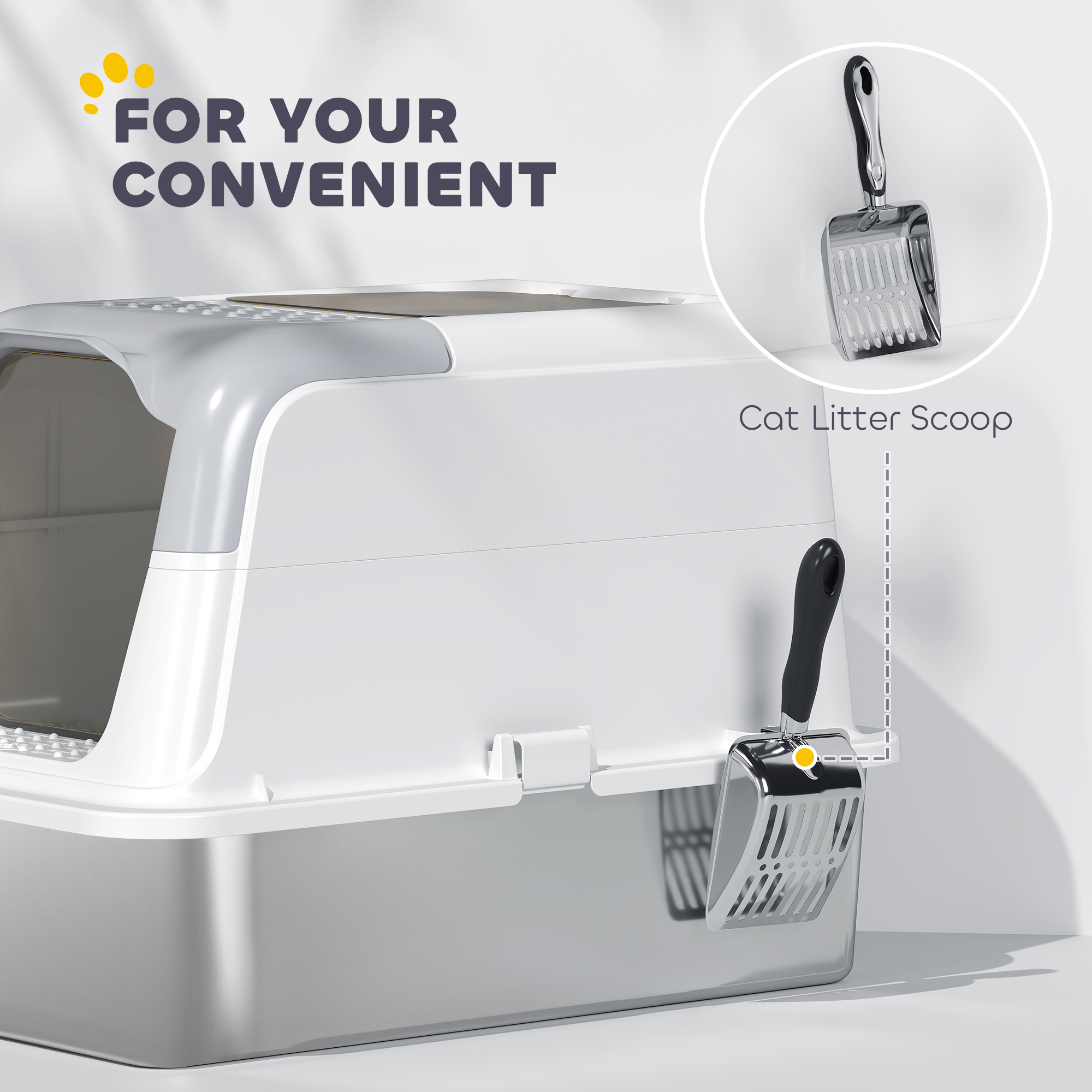 Extra Large Stainless Steel Litter Box, Enclosed Kitty Litter Box for Big Cats with Scoop, Deodorizer Bag