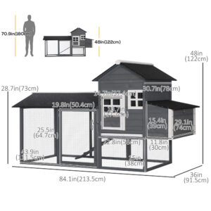 82" Chicken Coop Wooden Hen House Rabbit Hutch Poultry Cage Pen Outdoor Backyard with Nesting Box and Run, Grey