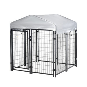 Outdoor Dog Kennel with Waterproof UV-Resistant Cover, 4 x 4 x 4.5 ft