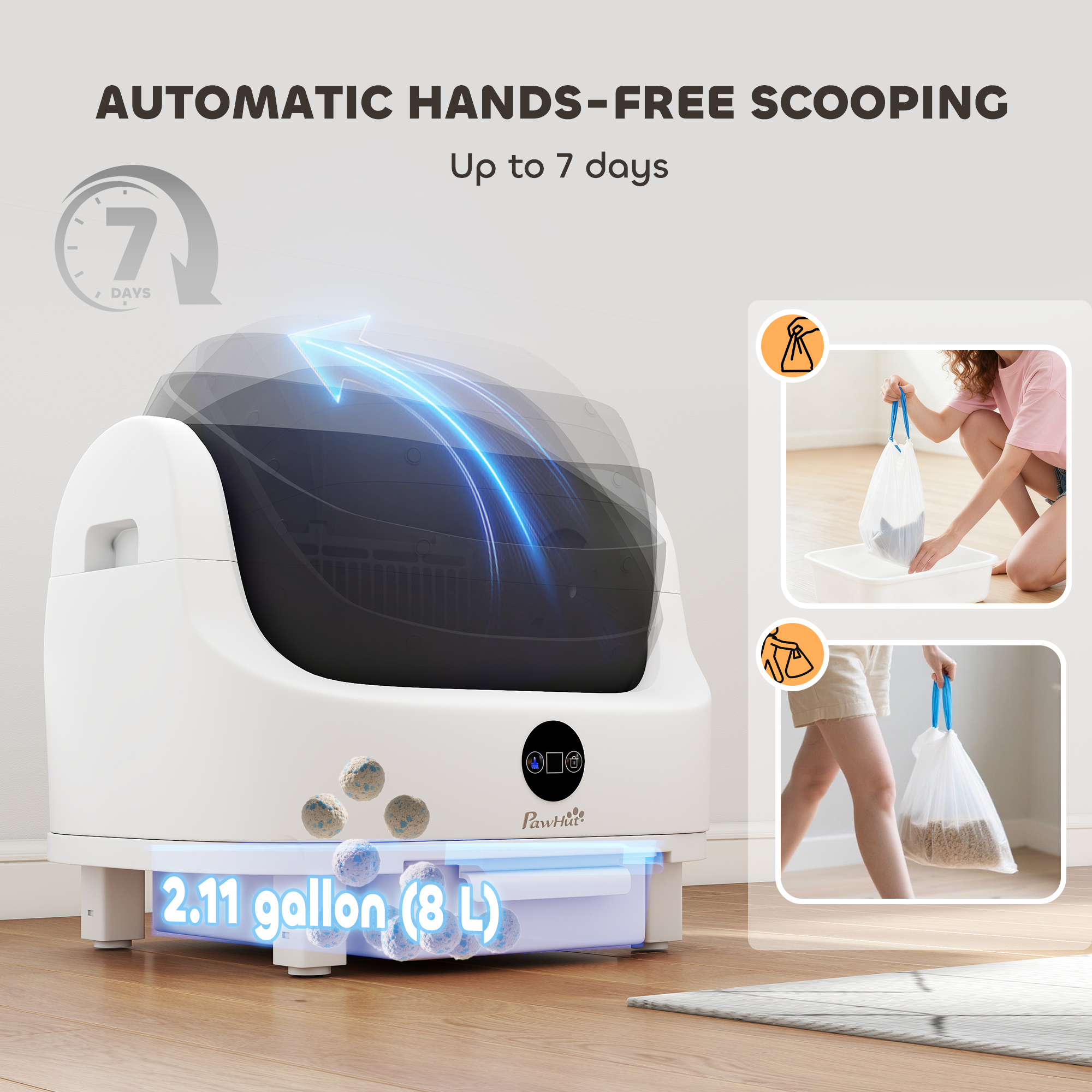 Open-Top Self Cleaning Cat Litter Box, Automatic Cat Litter Box with Integrated Safety Protection