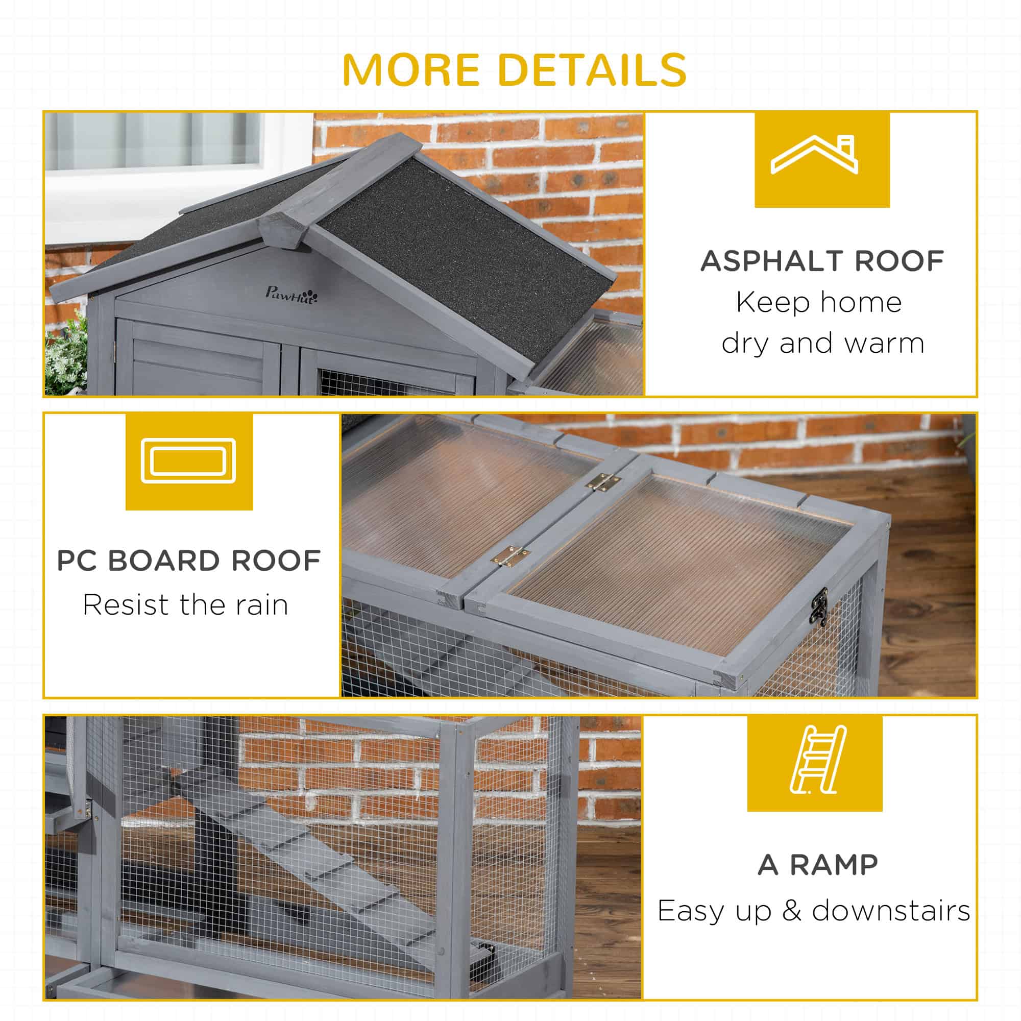 65" Wooden Rabbit Hutch, Pet Playpen with Openable Roof, Storage Box, for Rabbits and Small Animals, Dark Grey - Image 7