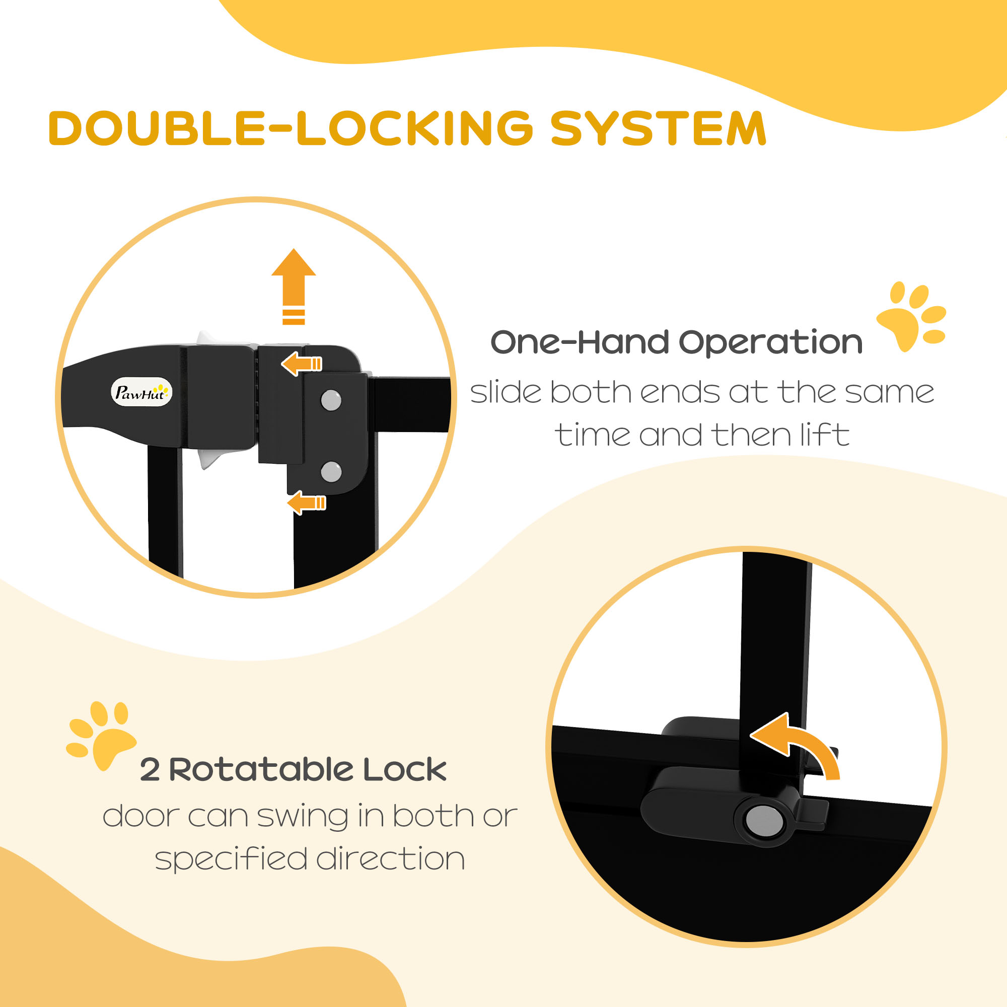 Extra Tall Dog Gate with Door, Pressure Fit, Auto Close, Double Locking for Doorways Hallways Stairs, 29"-34", Black