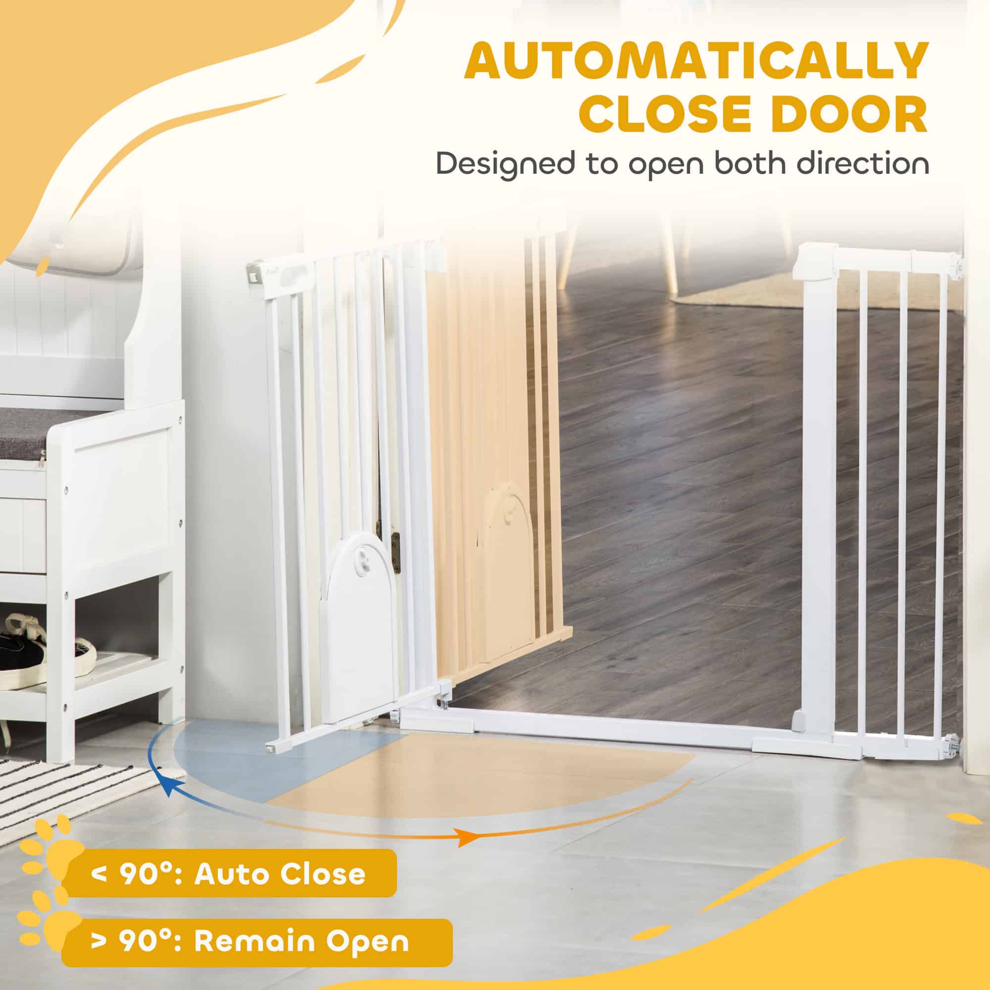 30"-52" Extra Wide Pet Gate Barrier with Small Door, 30"H Dog Gate with Safety Gate Barrier, Stair Pressure Fit, White