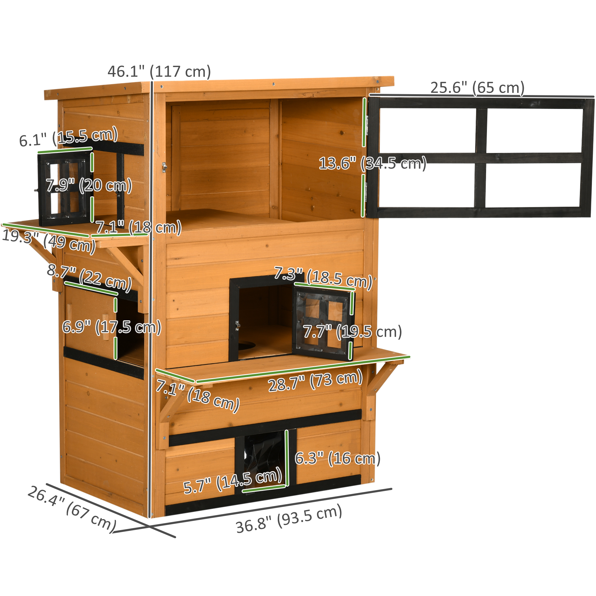 Cat House, Outdoor 3-Tier Kitty Shelter, Weather Resistant, w/ Escape Door