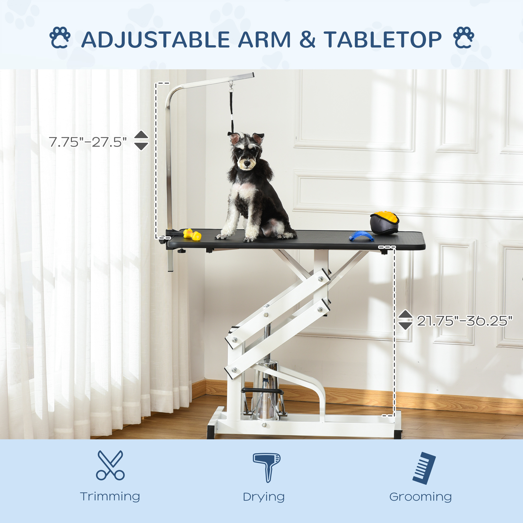 Pet Grooming Table, Height Adjustable Dog Grooming Table with Arm, Noose and Non-Slip Grooming Table, Black