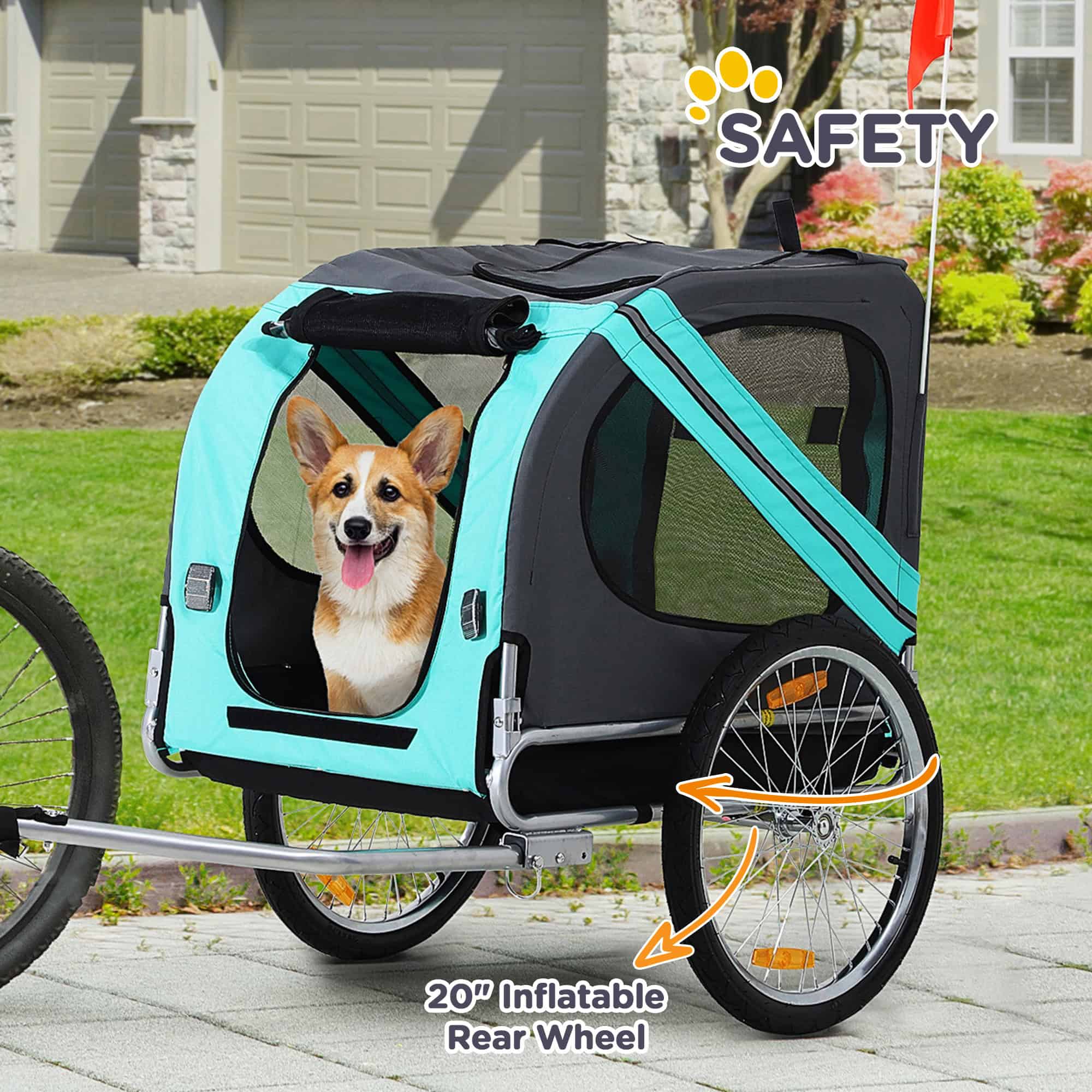 Dog Bike Trailer Pet Cart Bicycle Wagon Cargo Carrier Attachment for Travel with 3 Entrances Large Wheels for Off-Road & Mesh Screen, for Small Medium Dogs, Green