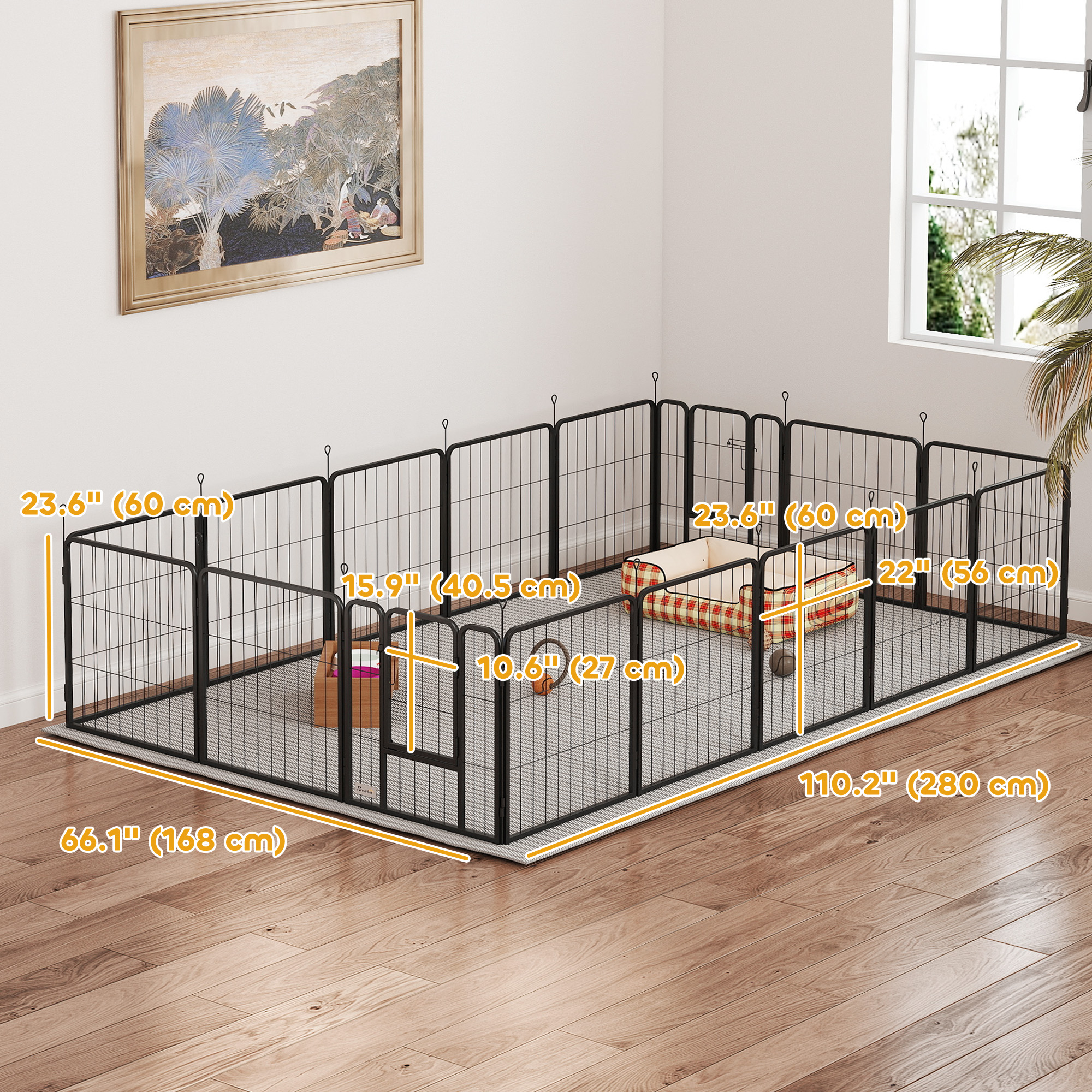 16 Panels Dog Playpen with Straps, Portable & DIY, for Small Dogs, for Yard, RV, Camping, Garden, 24" Height - Image 3
