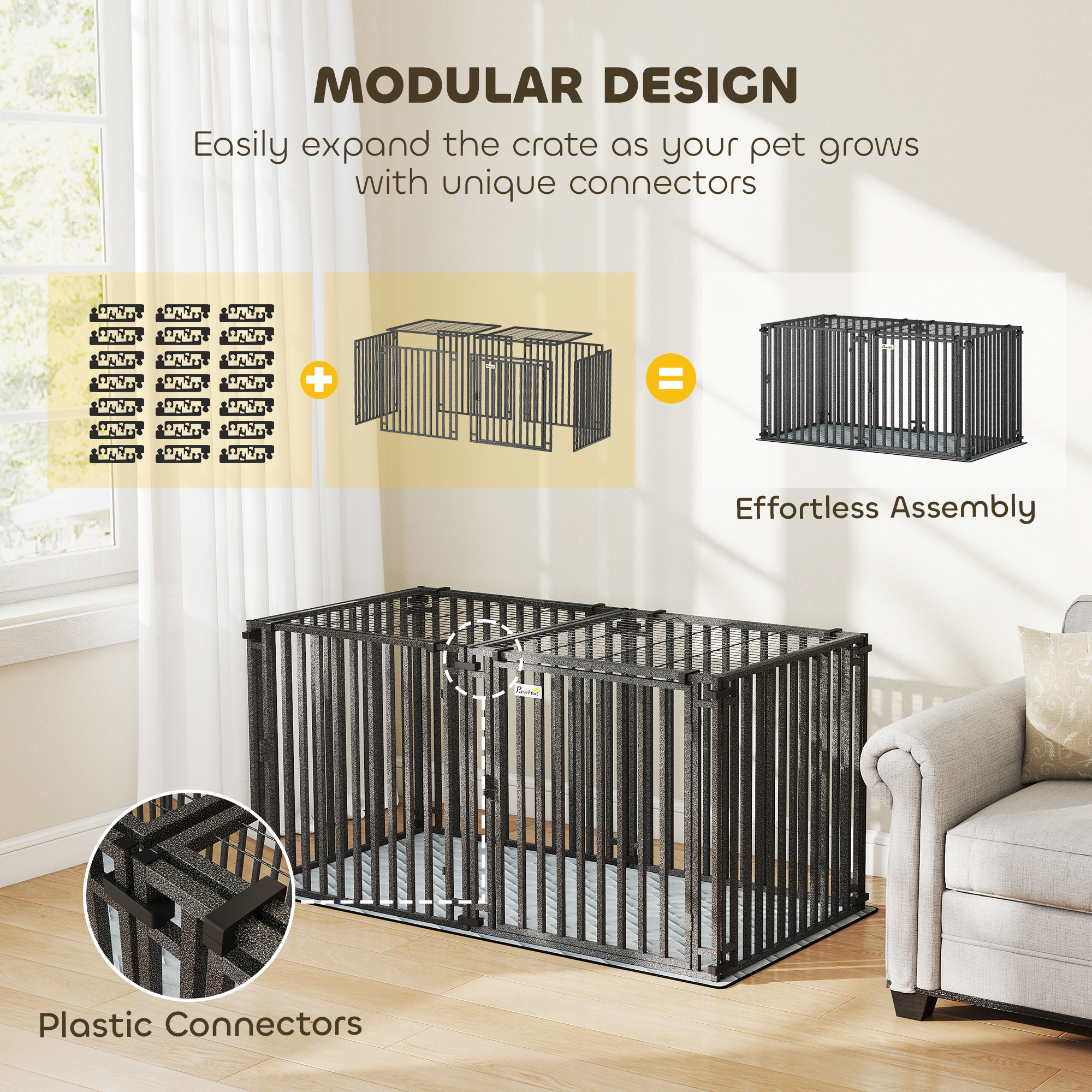 55 Inch Heavy Duty Dog Crate, Extra Large Metal Dog Cage Kennel with Mat for Large Breeds, Modular Puppy Playpen