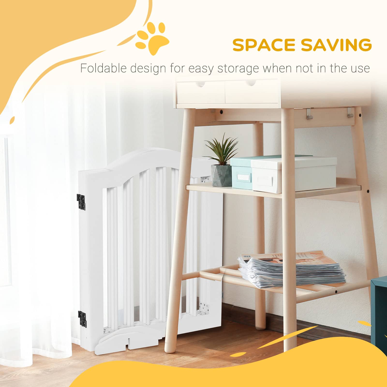 24"H Foldable Dog Gate, 3 Panels Freestanding Pet Gate Barriers Indoor with Support Feet, Puppy Fence for Small Dogs, White - Image 5