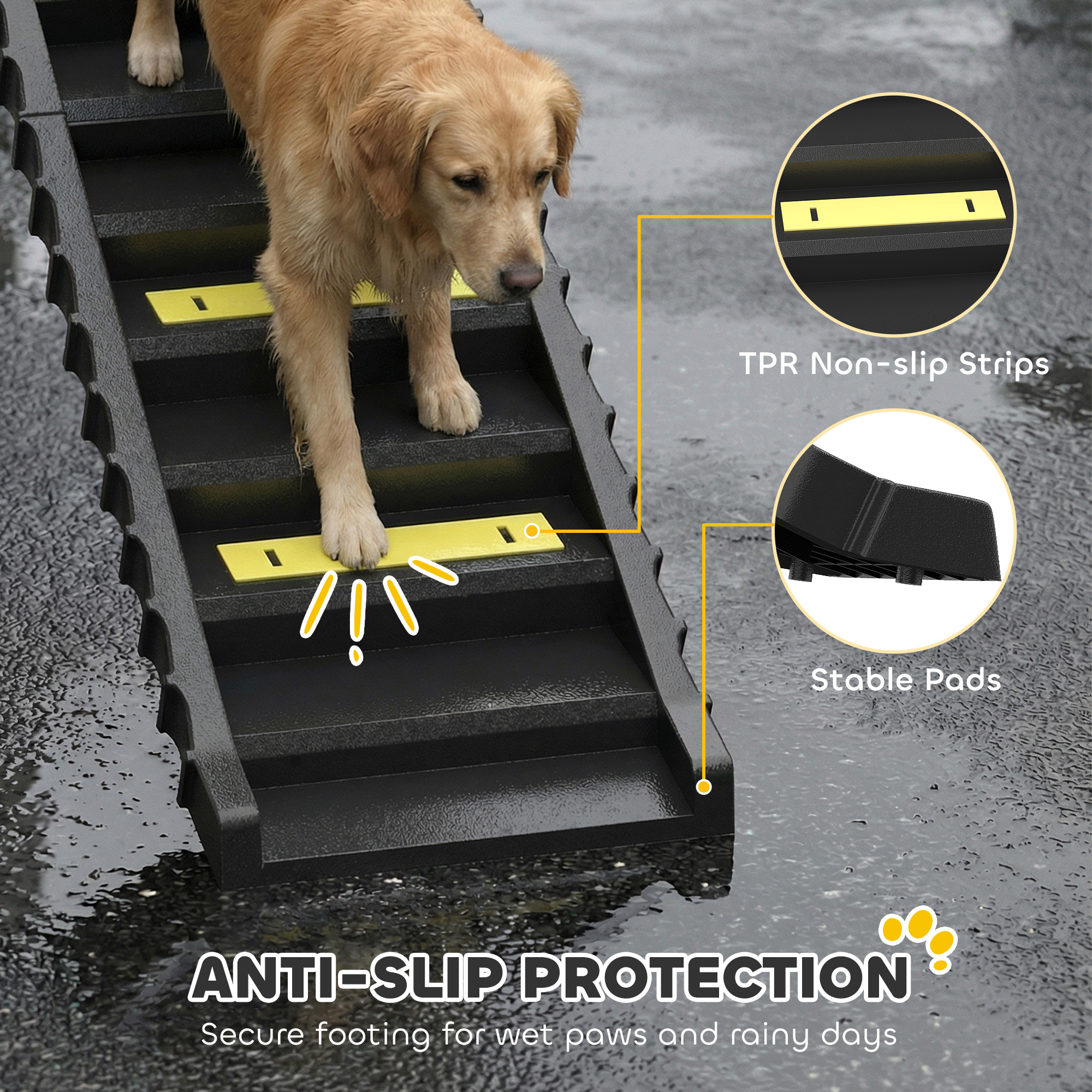 Foldable Dog Car Ramp, Dog Ramp with Anti-Slip Steps, Pet Stairs for Senior Pets to Access Cars and High Beds, Black - Image 5