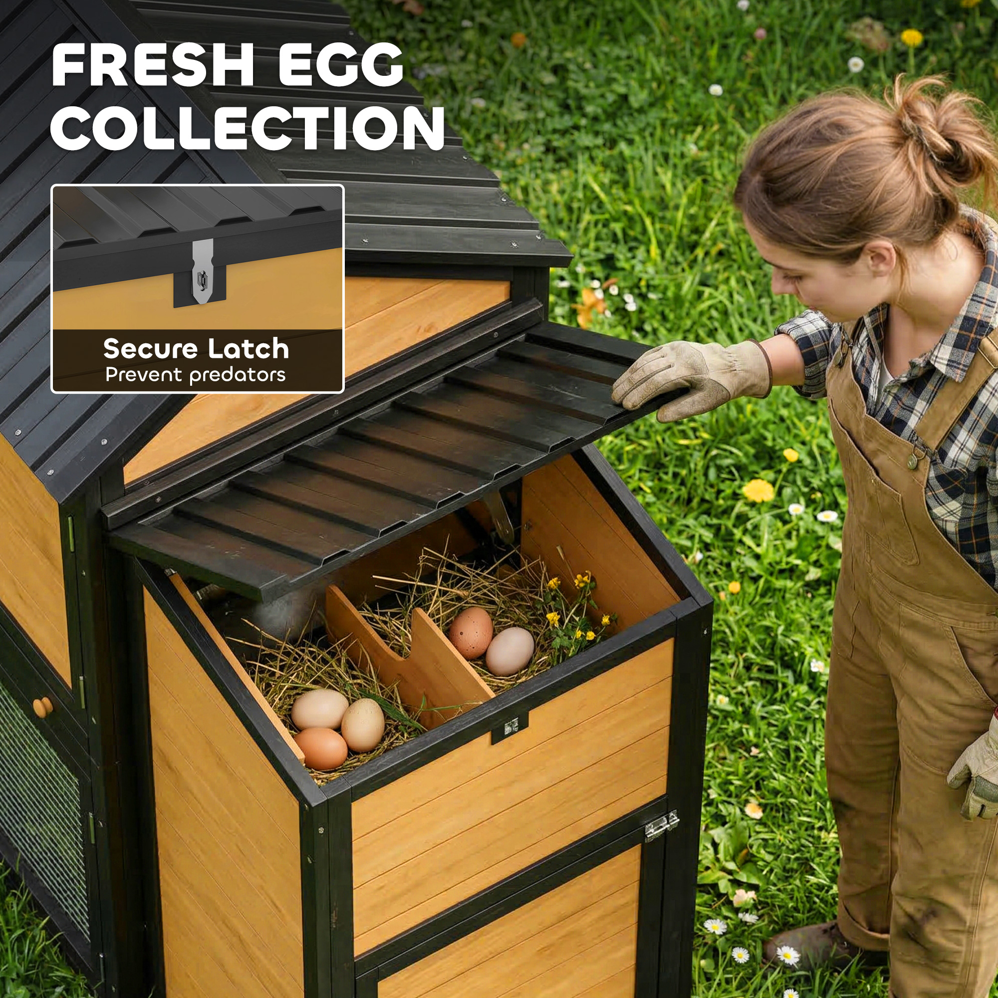 Large Chicken Coop, 134"L Wooden Chicken House with Run, Nesting Box, Slide-Out Tray, Waterproof Roof and Ramp - Image 7