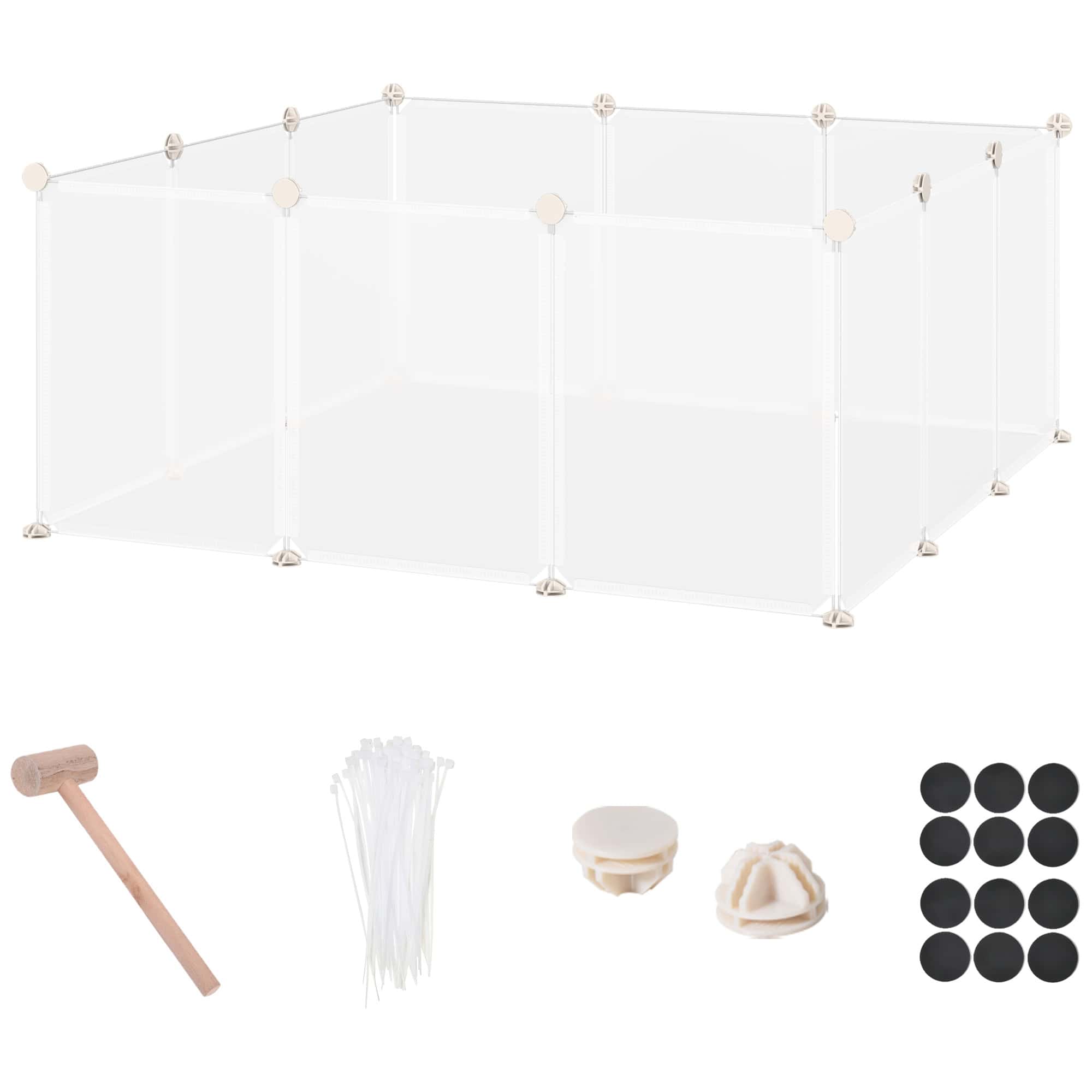 Small Animal Cage Plastic Chinchilla Cage 12 Panels for Guinea Pig, 18" x 14", White