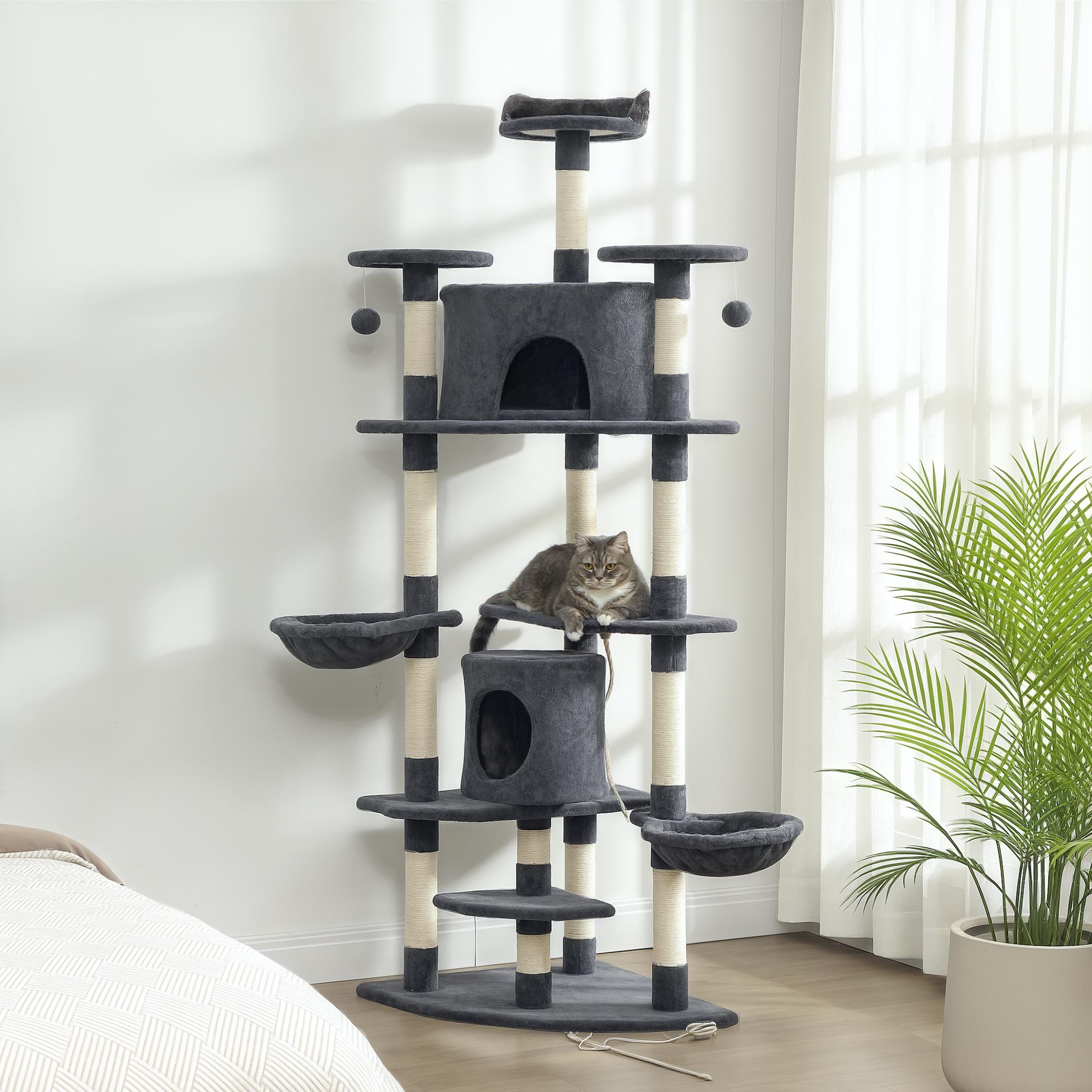 79" Scratching Kitten Tree Condo Kitten Scratch Activity Center Toys Dark Grey