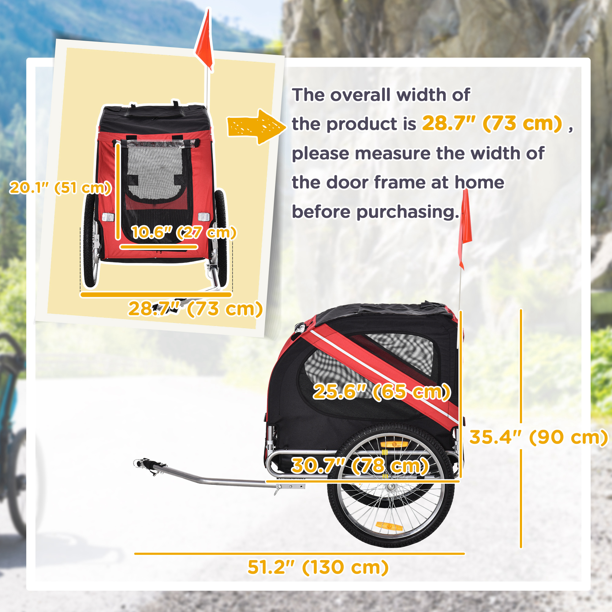 Dog Bike Trailer Pet Cart Bicycle Wagon Cargo Carrier Attachment for Travel Foldable - Red/ Black