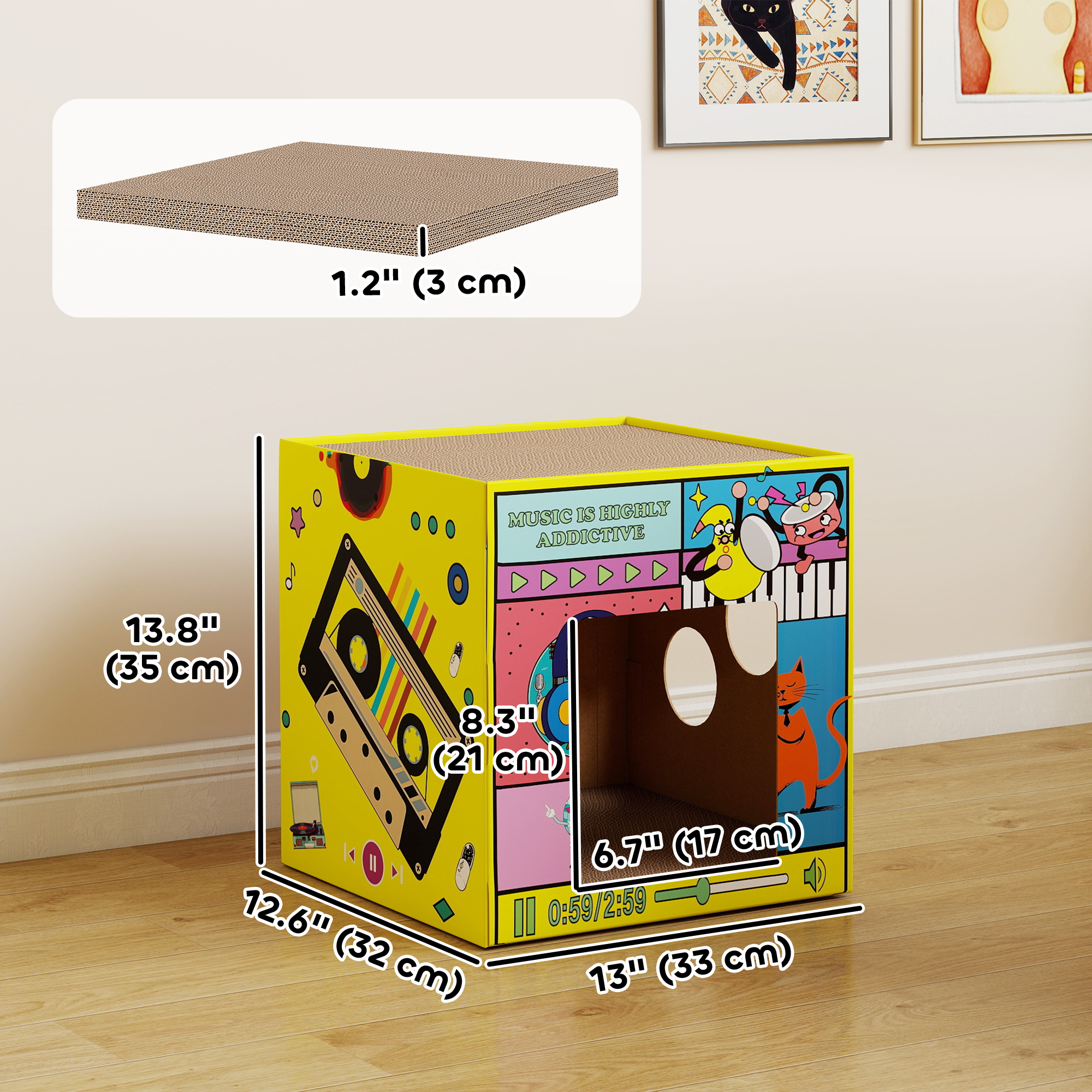 2 in 1 Cardboard Cat House, Cat Scratcher for Indoor Cats with Scratching Board & Catnip
