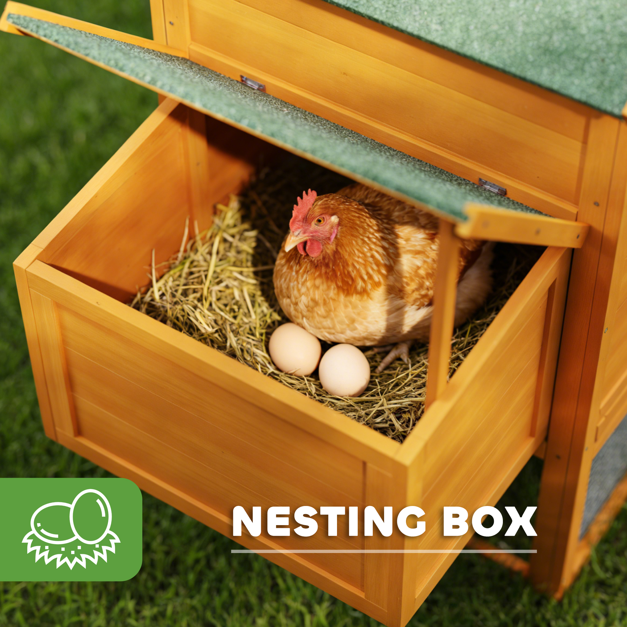 117" Extra Large Chicken Coop with Asphalt Roof, Wooden Hen House with Slide-out Tray, Quail Hutch with Nesting Box, Orange