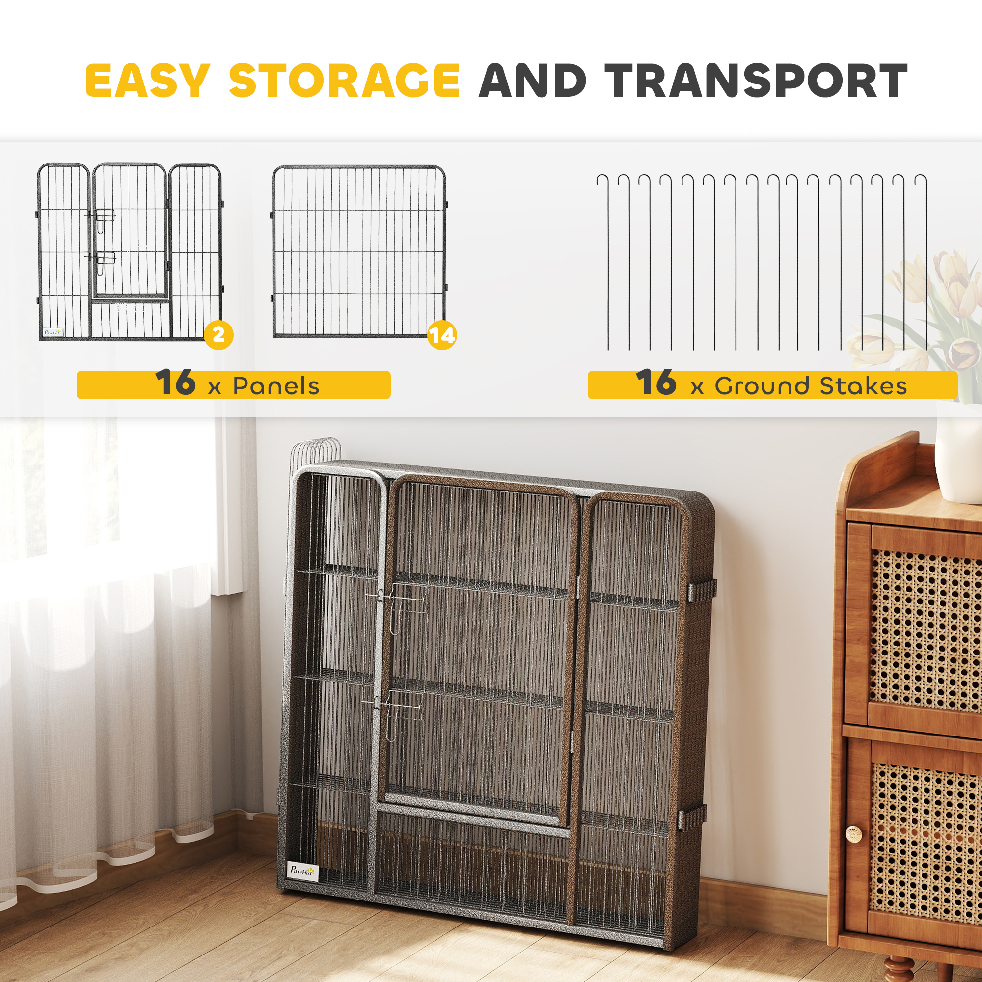 Heavy Duty Pet Playpen, 16 Panels Steel Dog Fence Puppy Exercise Pen with 2 Doors Locking Latch, 31.5" Height