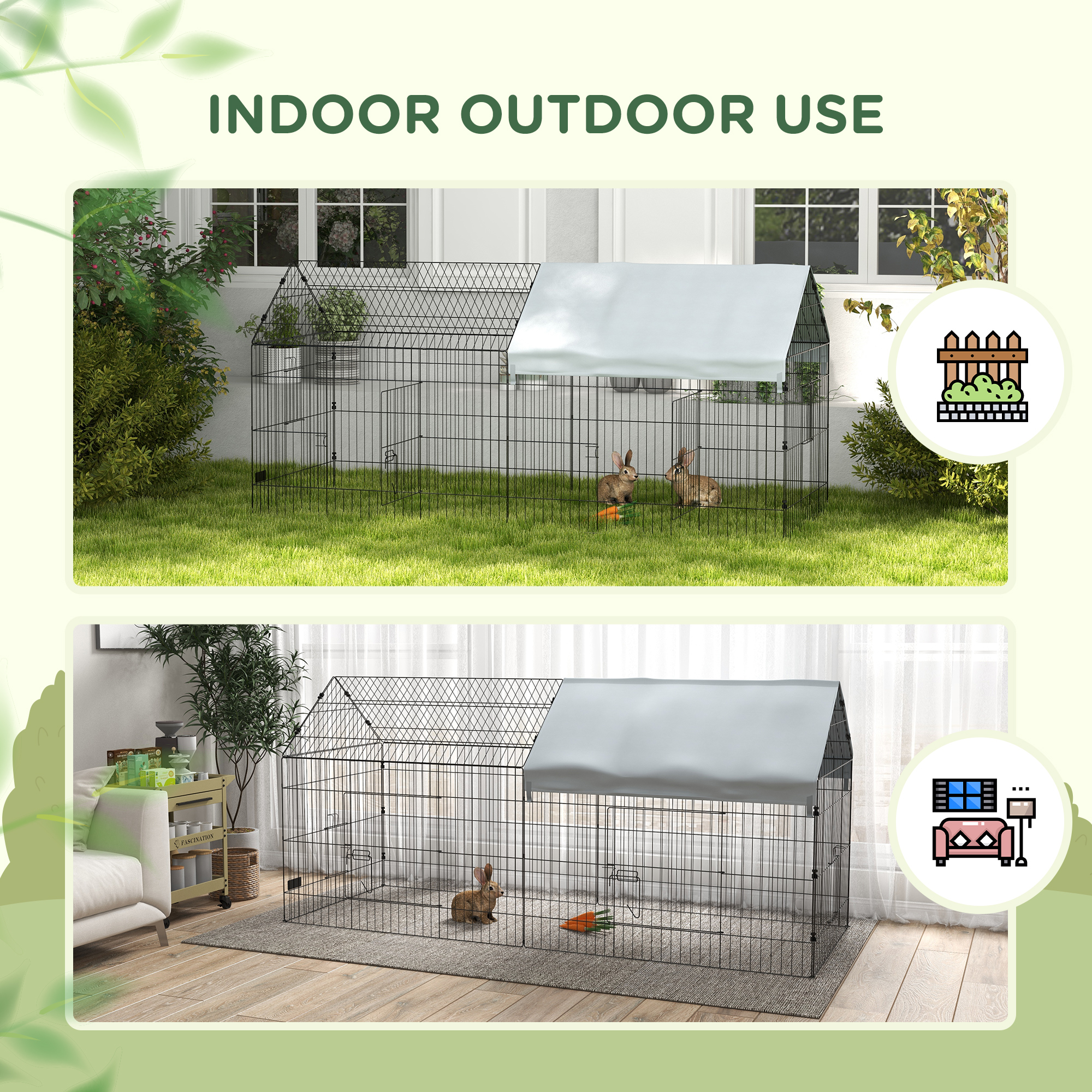 87" Small Animal Cage with Roof, Indoor/Outdoor Use, for Chicken, Rabbits, Chinchillas, Silver
