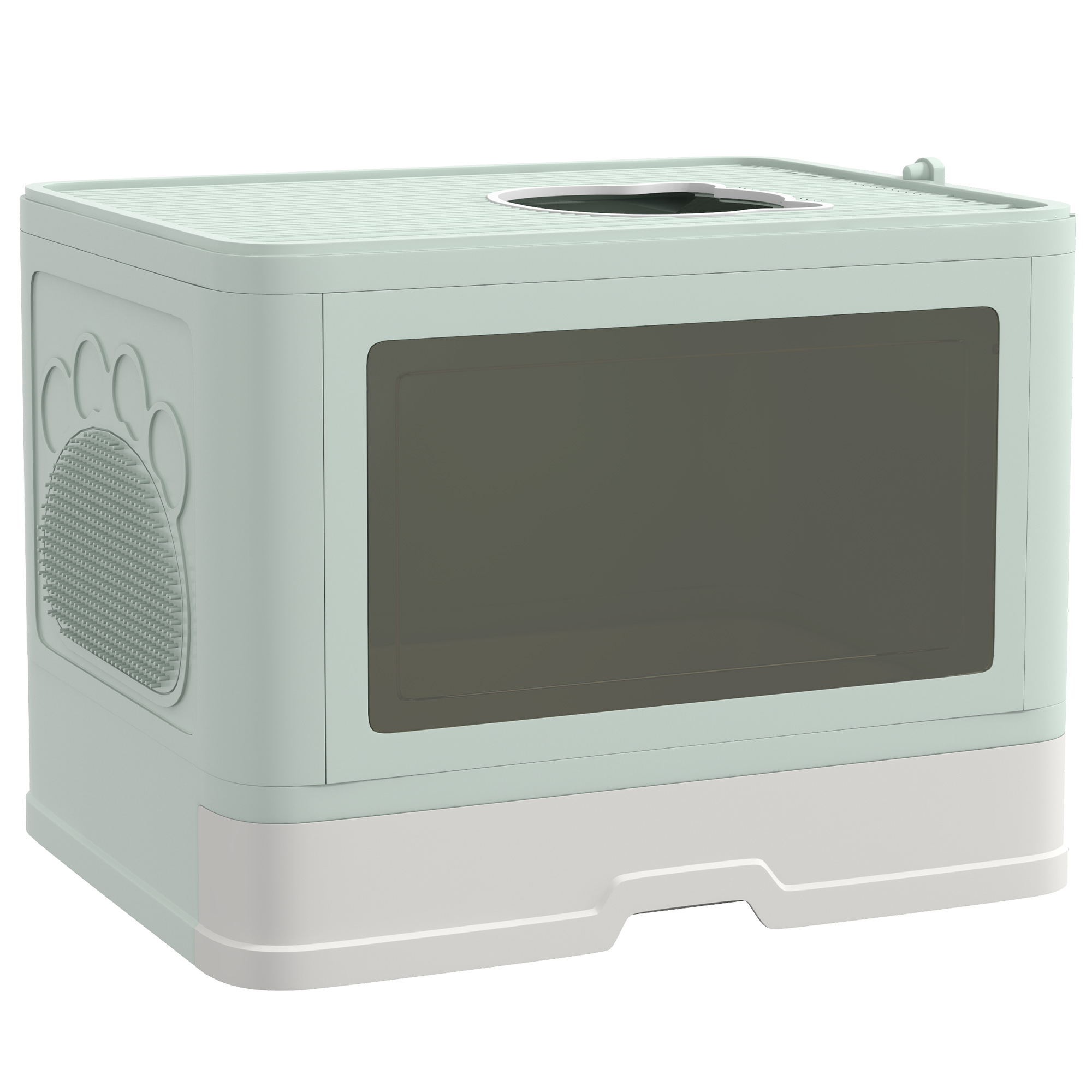 Cat Litter Box, Front Enter & Top Exit Cat Litter Tray with Scoop, Pull-out Tray, Easy to Clean, Green