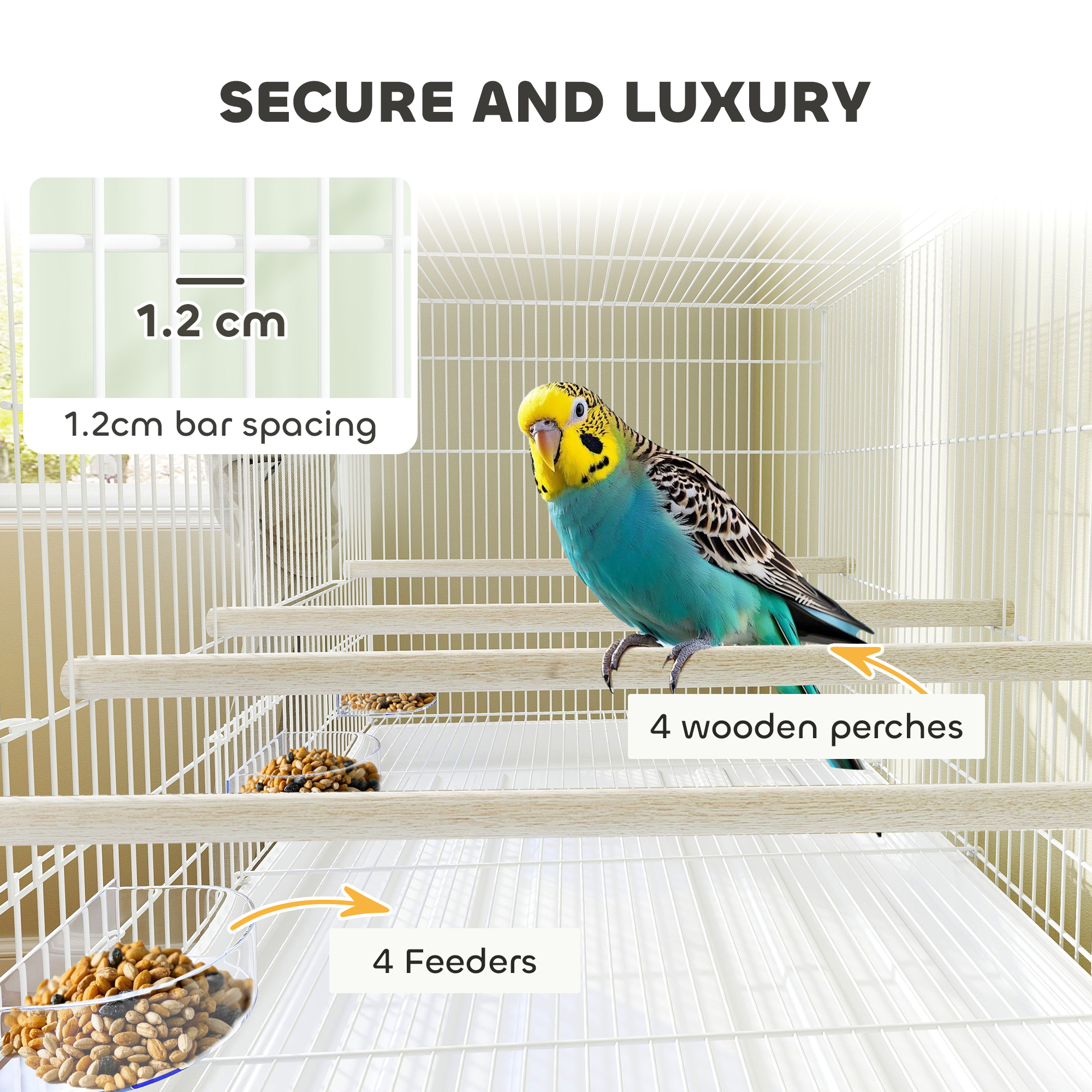 46" H Bird Cage, Large Parakeet Cage for Budgie, Lovebird, Canary, Finches with Divider, White