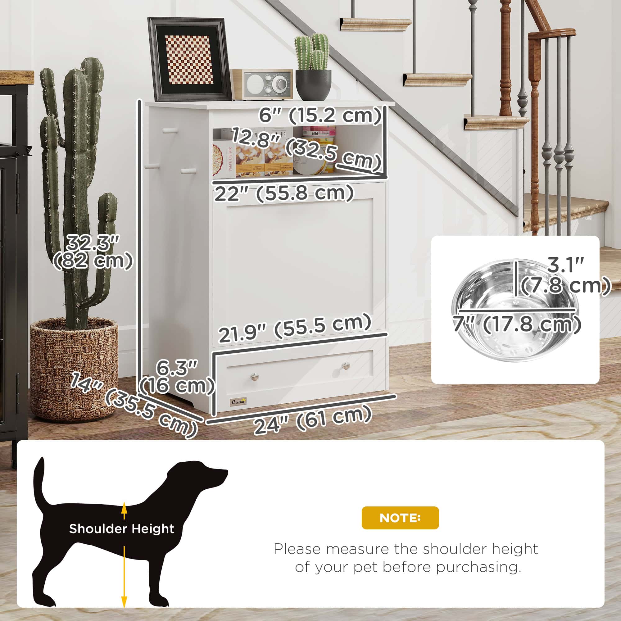 Pet Feeder Station Storage Cabinet, Dog Food Storage Container with Dog Raised Bowls, Watering Supplies, Gray - Image 3