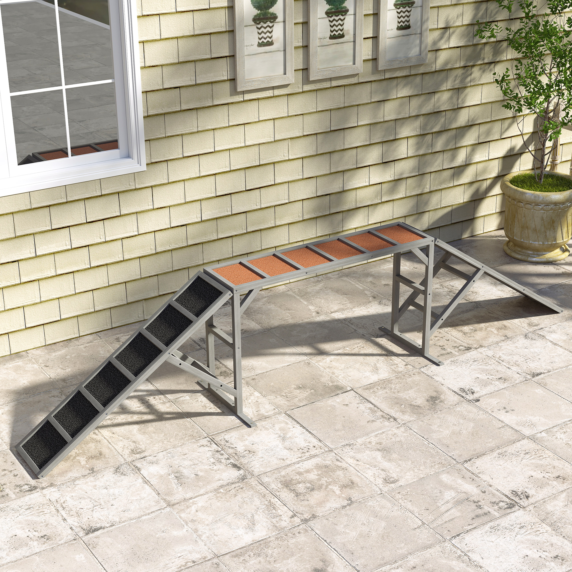 Dog Agility Equipment Ramp with Safety Bar, Non-slip Surface, for Walk and Pause Training, Gray - Image 7
