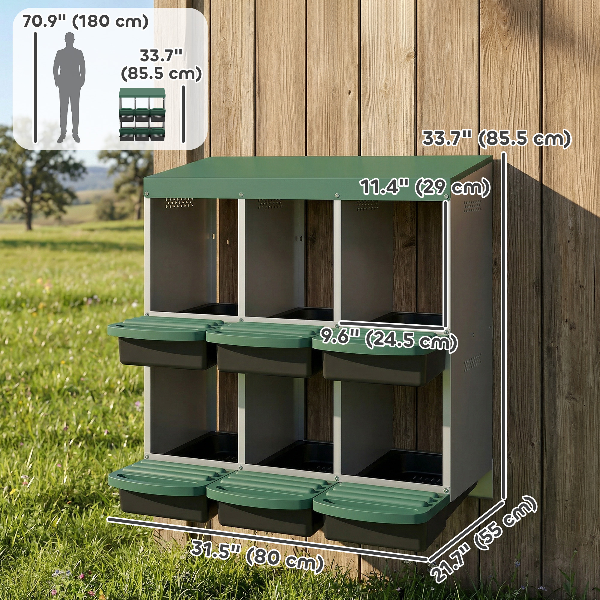 Chicken Nesting Boxes, 6 Compartment Metal Nesting Boxes for Chicken Coop, Egg Laying Boxes with Lid Cover