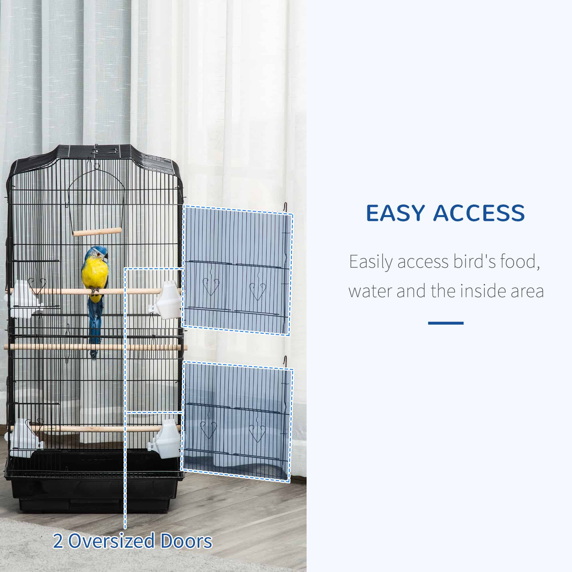 36" Bird Cage, Macaw Play House, Cockatoo, Parrot, Finch Flight Cage, 2 Doors Perch, 4 Feeder Pet Supplies, Black