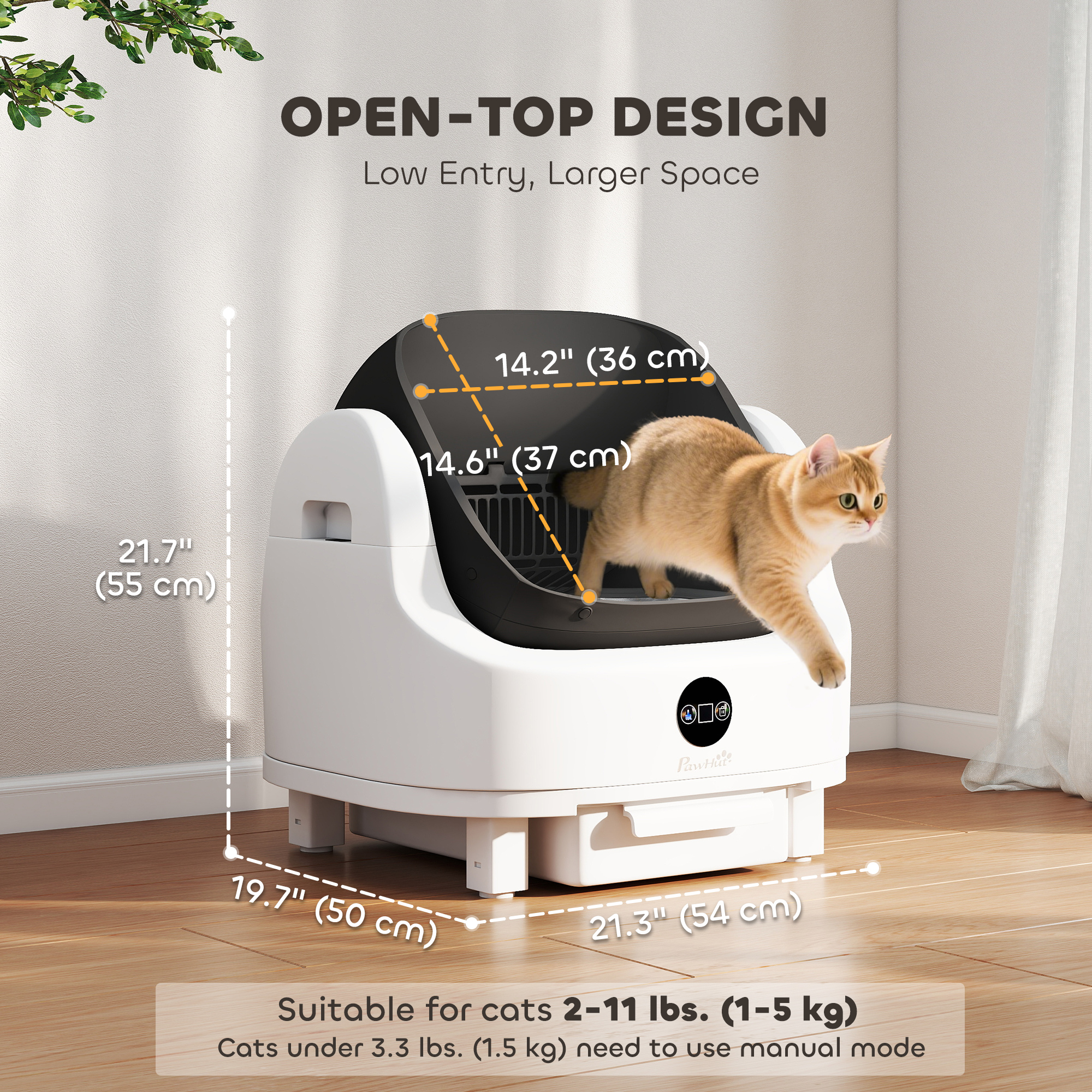 Open-Top Self Cleaning Cat Litter Box, Automatic Cat Litter Box with Integrated Safety Protection