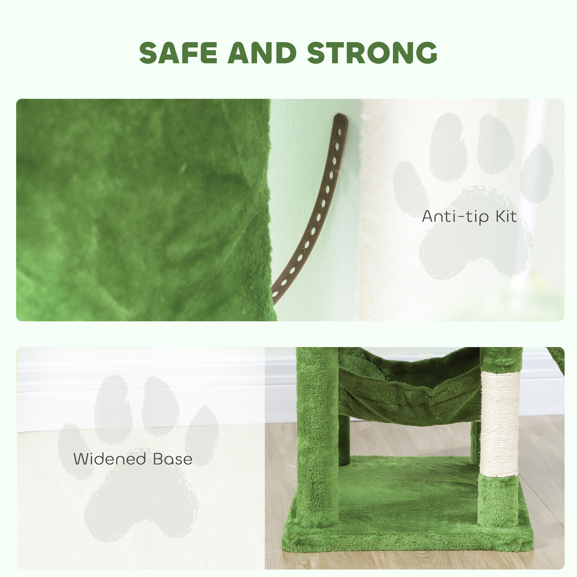 Cat Tree, 70" Multi-Level Cat Tower with 2 Condos, 2 Perches, Hammock, Toy Balls, Scratching Posts and Board, Green