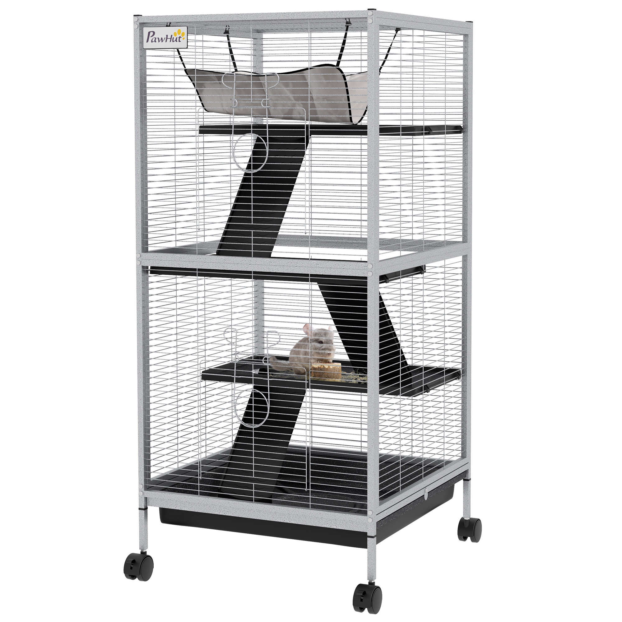 Steel Small Animal Cage for Ferret, Chinchilla, Kitten and Rabbit, Light Grey