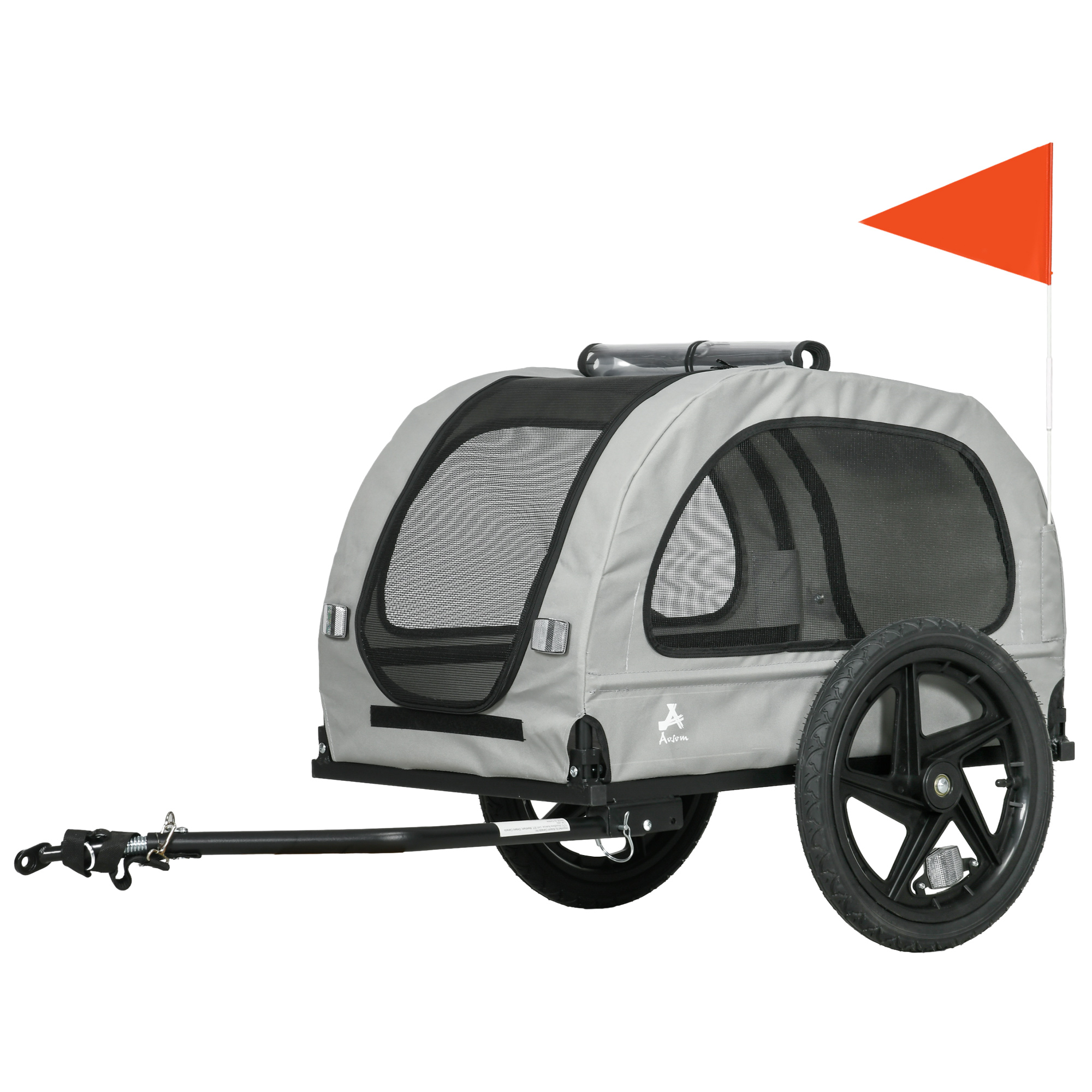 Dog Bike Trailer with Mesh Windows, Safety Leash, Safety Flag, Doors, for Small Medium Dogs Travel, Light Grey