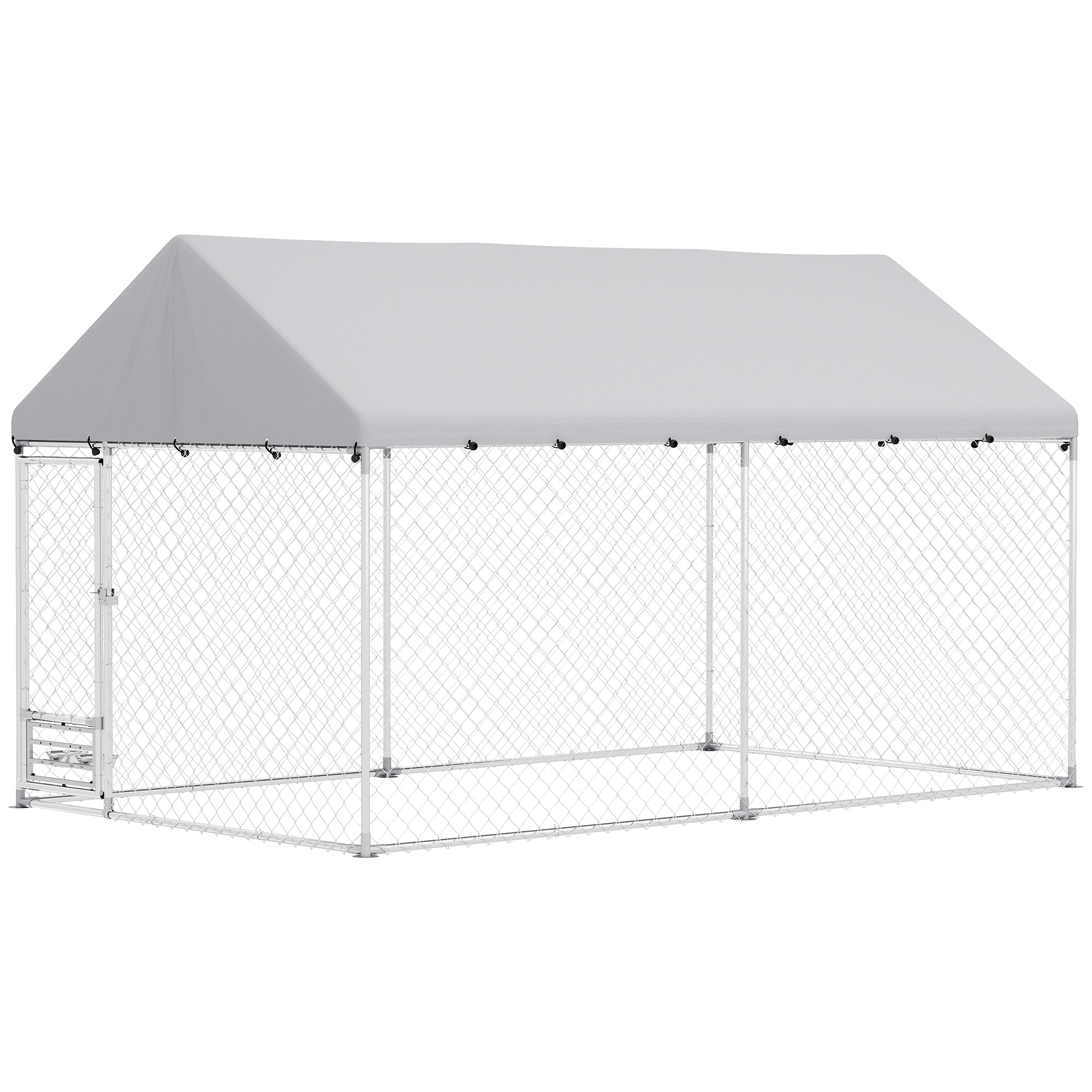 Outdoor Dog Run with Adjustable & Rotatable Bowls, Waterproof UV-Resistant Cover, Escape-Proof Lock, 13.1' x 7.5' x 7.5'