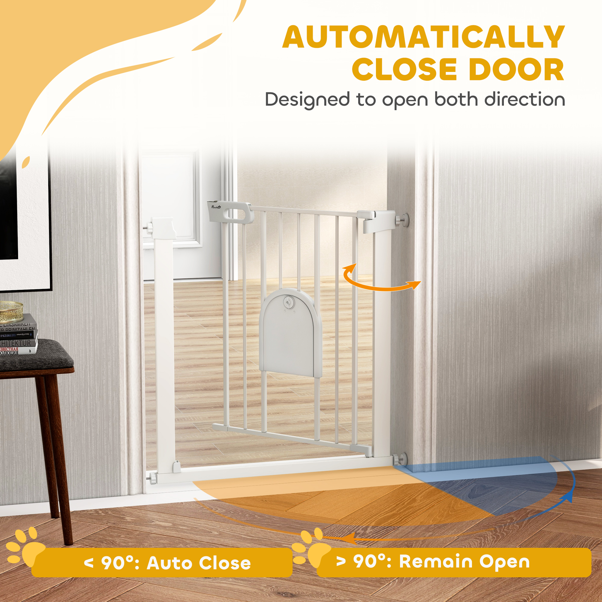 30"-32" Extra Wide Pet Gate Barrier with Small Door, 30"H Dog Gate with Safety Gate Barrier, Stair Pressure Fit, White