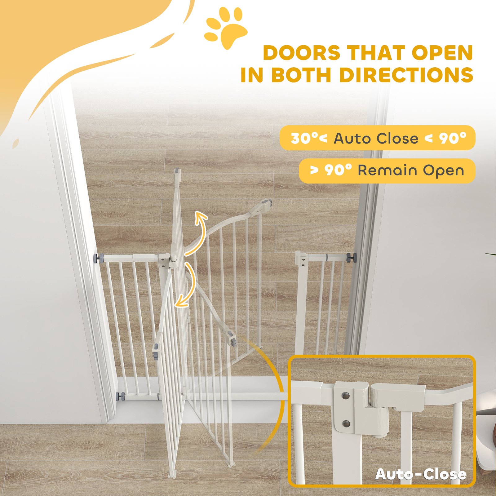 Extra Tall Dog Gate with Door, Pressure Fit, Auto Close, Double Locking for Doorways Hallways Stairs, 29"-39", White