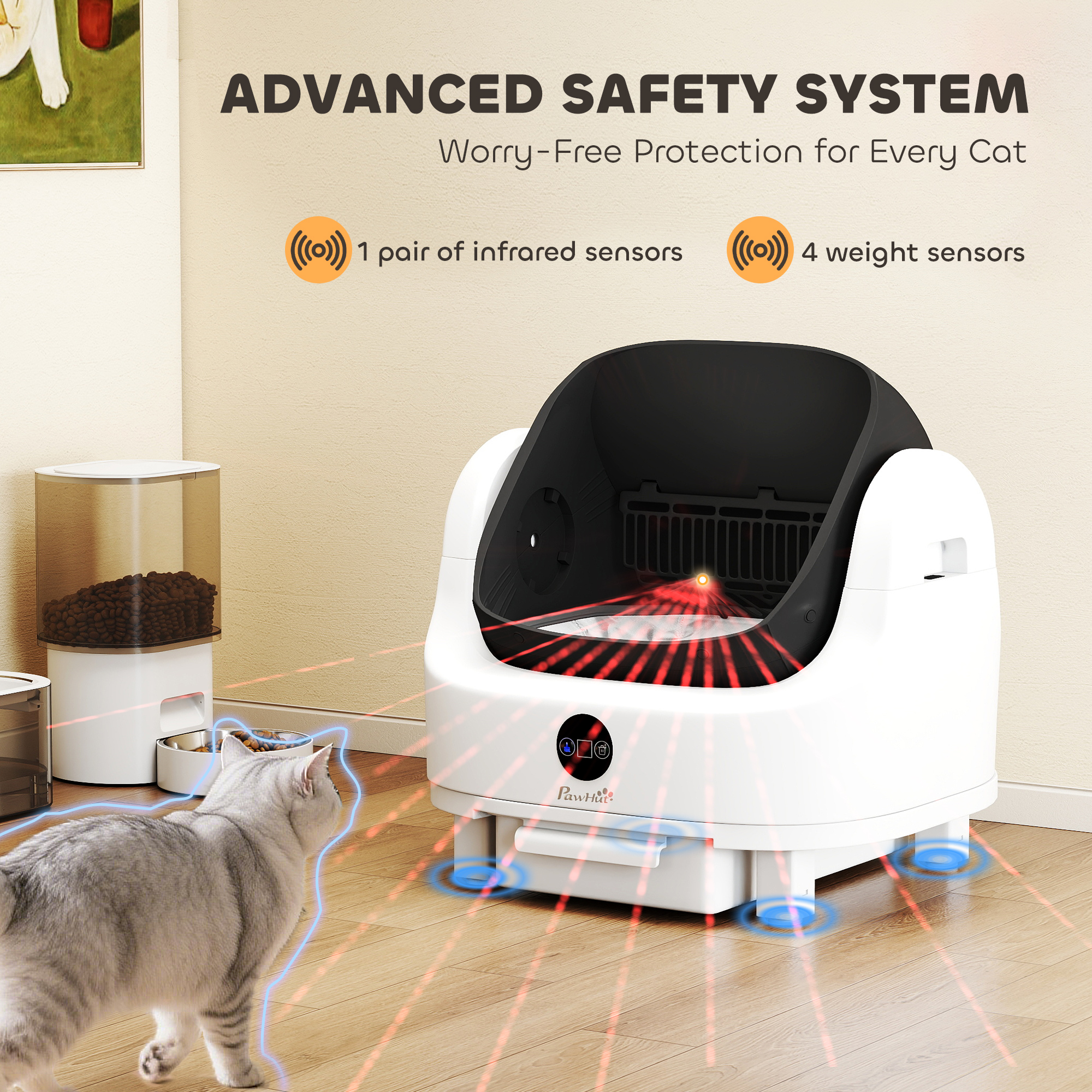 Open-Top Self Cleaning Cat Litter Box, Automatic Cat Litter Box with Integrated Safety Protection