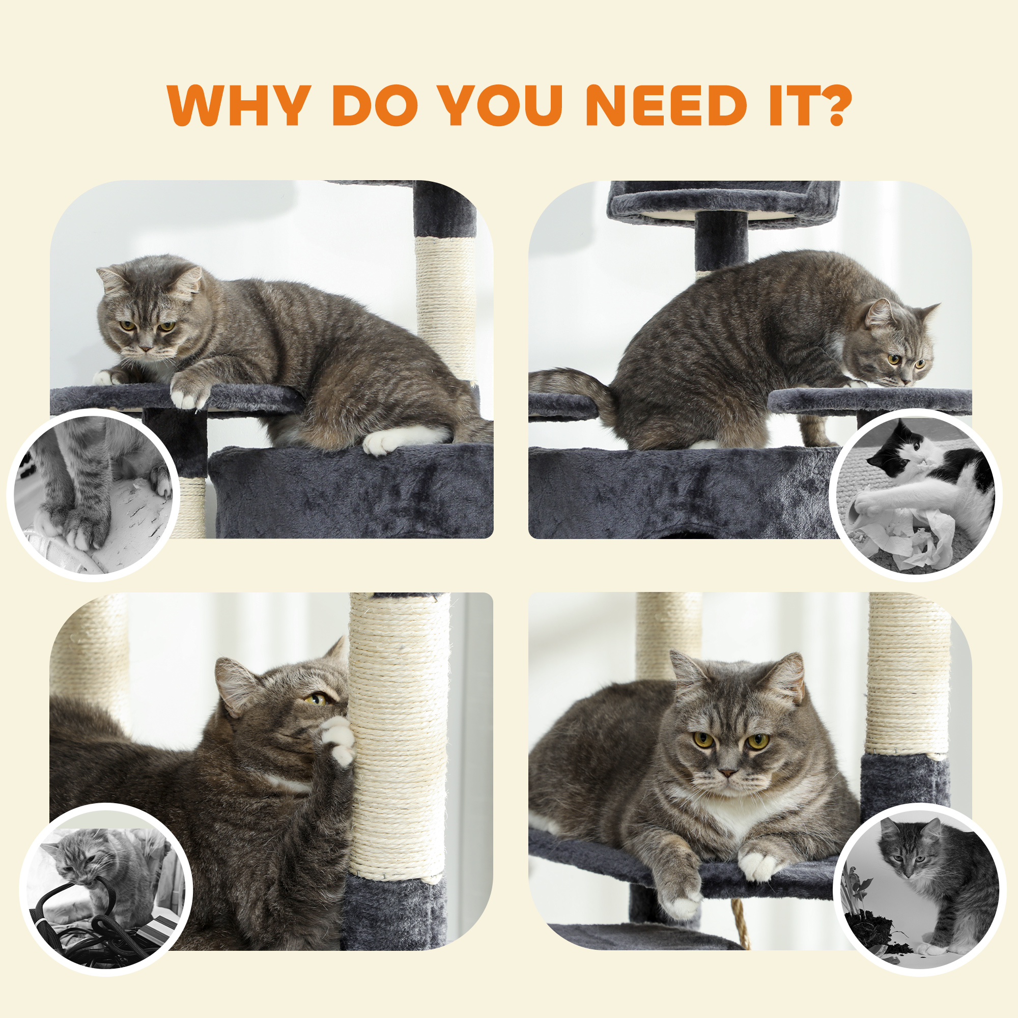 79" Scratching Kitten Tree Condo Kitten Scratch Activity Center Toys Dark Grey