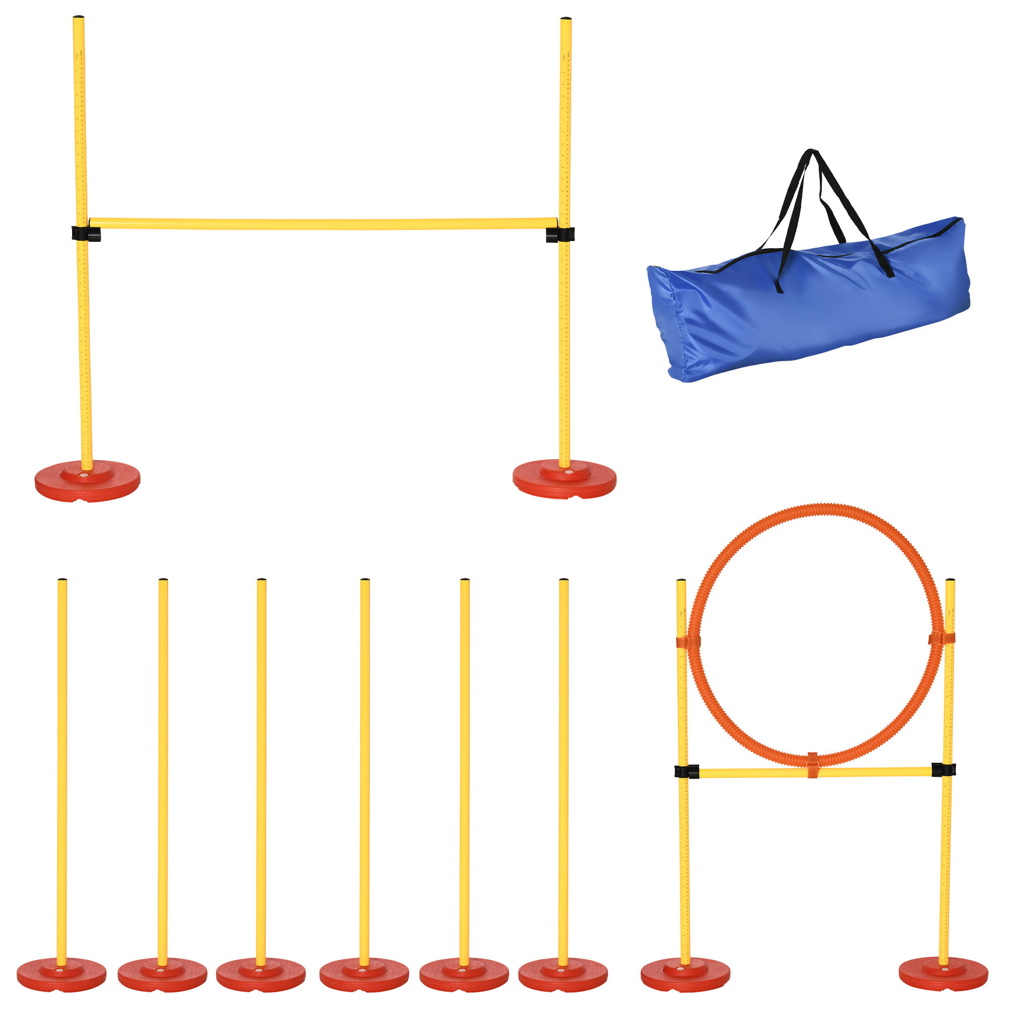3PCs Portable Pet Agility Training Obstacle Set for Dogs w/ Adjustable Weave Pole, Jumping Ring