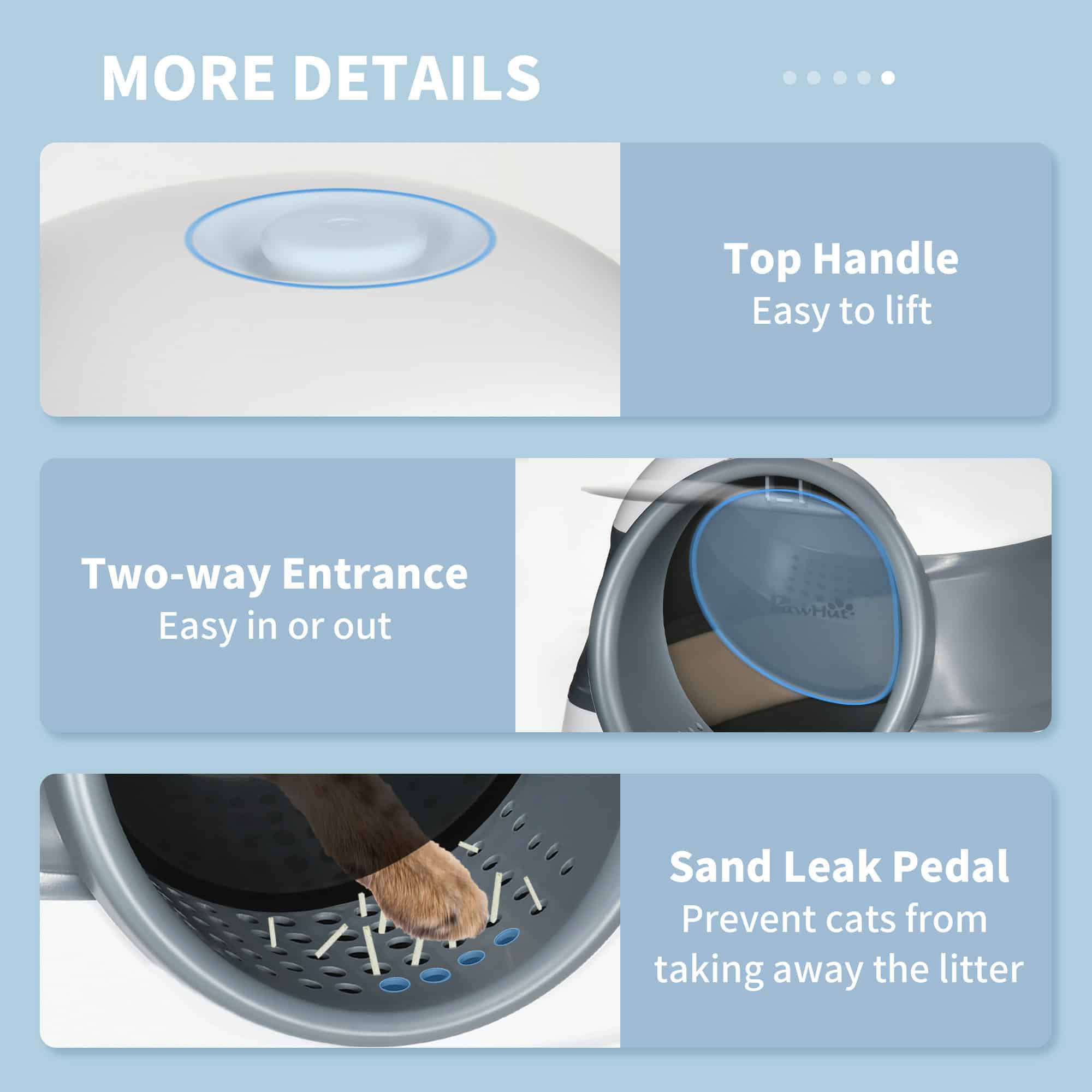 Foldable Large Cat Litter Box with Lid, Covered Kitten Litter Box w/ Automatic Cat Litter-Proof Sides, Deodorization, Easy to Clean, White and Grey