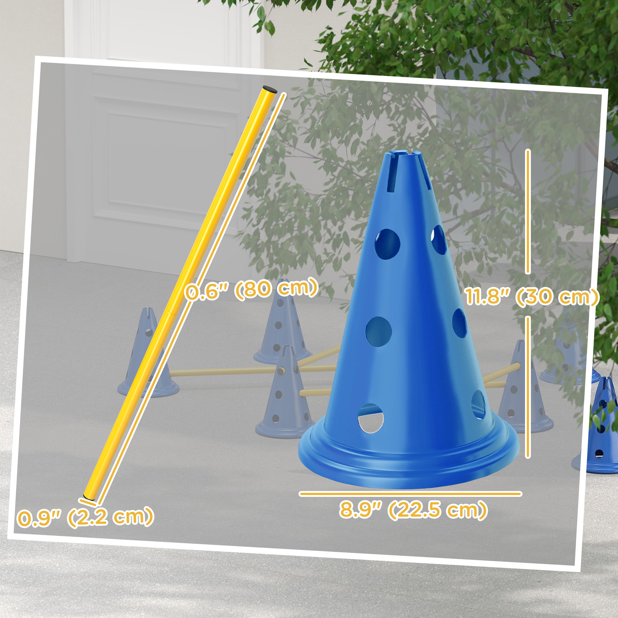 Dog Agility Hurdle Cone Set, Adjustable Obstacle Course Equipment with 8 Cones & 8 Poles, Carry Bag, Blue