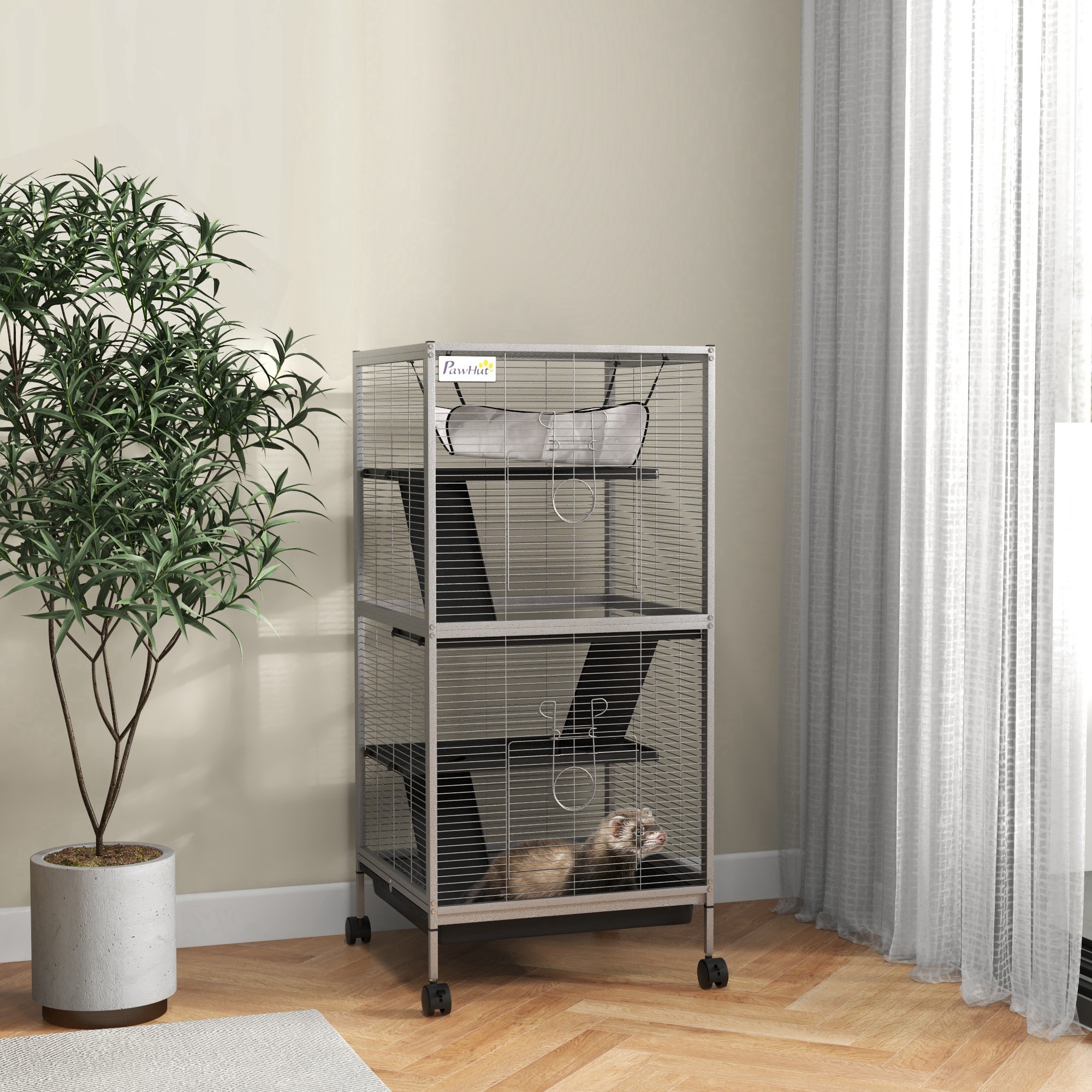 Steel Small Animal Cage for Ferret, Chinchilla, Kitten and Rabbit, Light Grey
