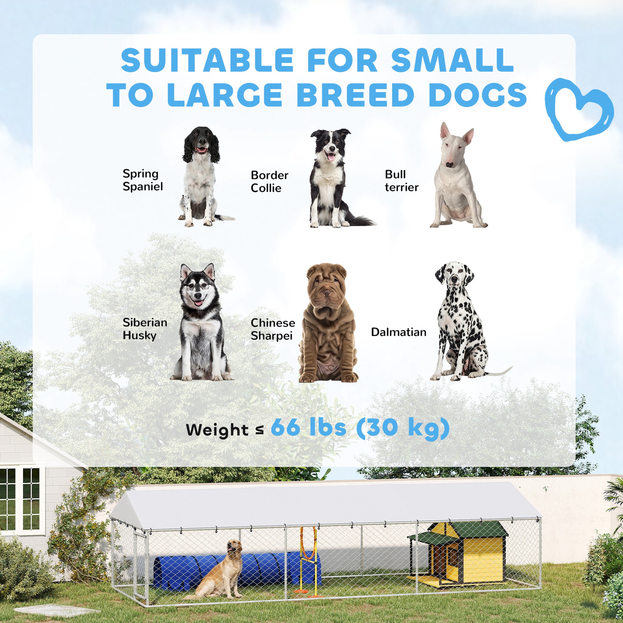 19.7' x 7.5' x 4.9' Outdoor Dog Kennel Heavy Duty Galvanized Steel Chain Link with UV-resistant Roof, Silver