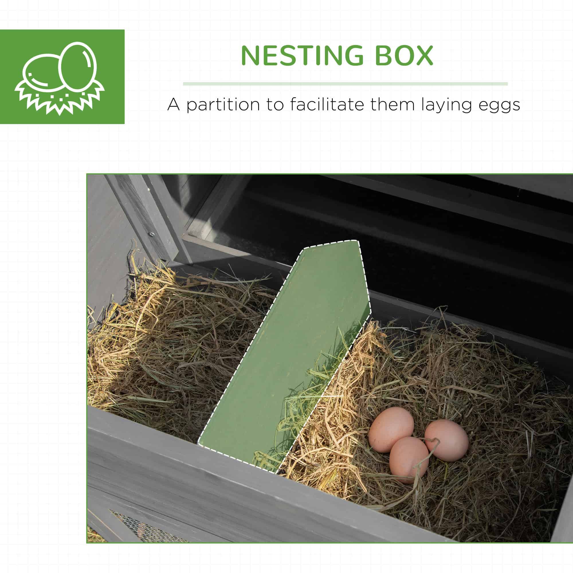 79" Wooden Chicken Coop, Outdoor Hen House, Poultry Habitat with Removable Tray, Nesting Box, Run, Ramp, Grey