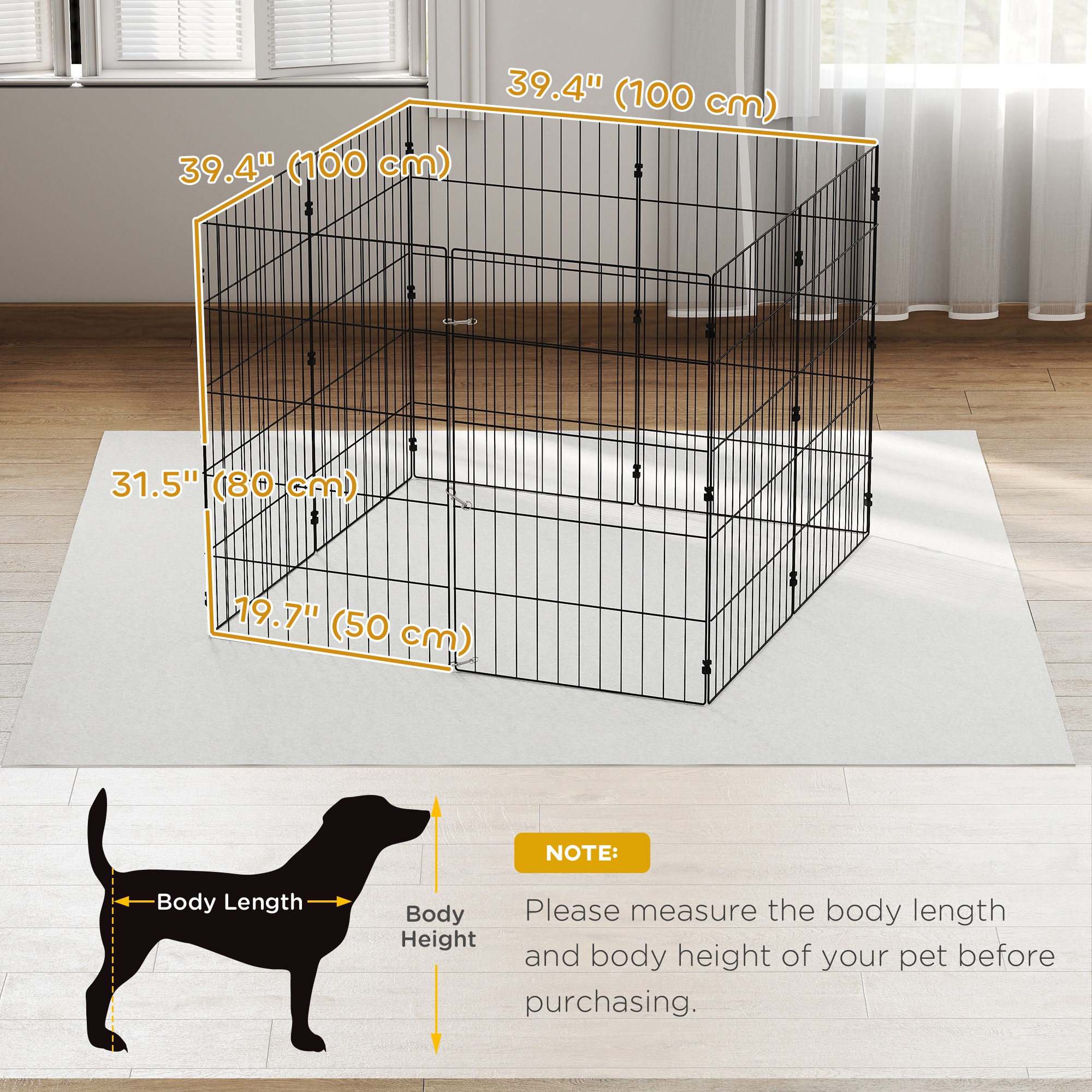 Foldable Metal Exercise Dog Playpen, Expandable Pet Fence for Small & Medium Dogs, 20" x 32", 8 Panels, Black - Image 3