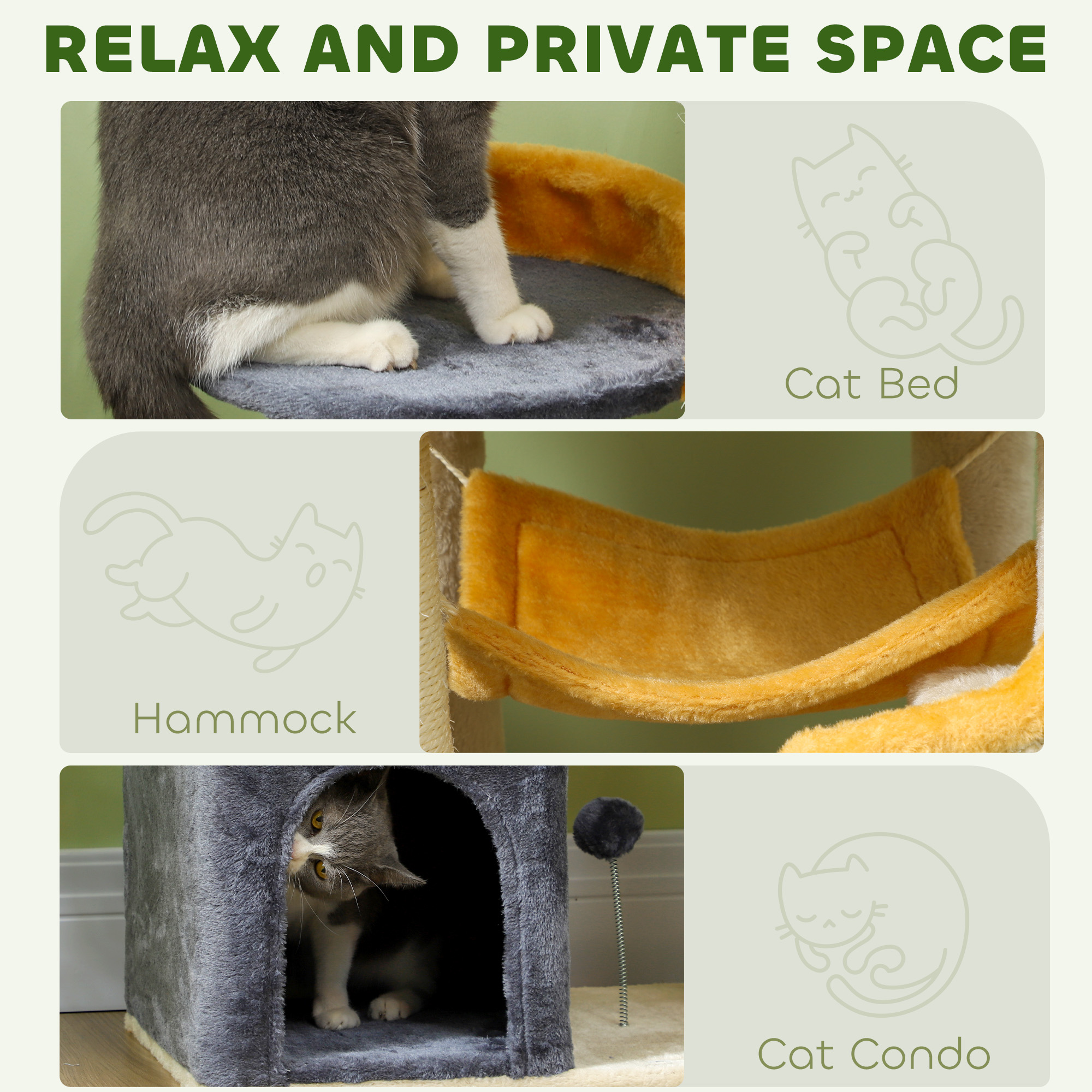 Star and Moon Themed Cat Tree with Cat Scratching Posts, Cat Condo, Bed, Scratching Board, Cat Toys, Beige