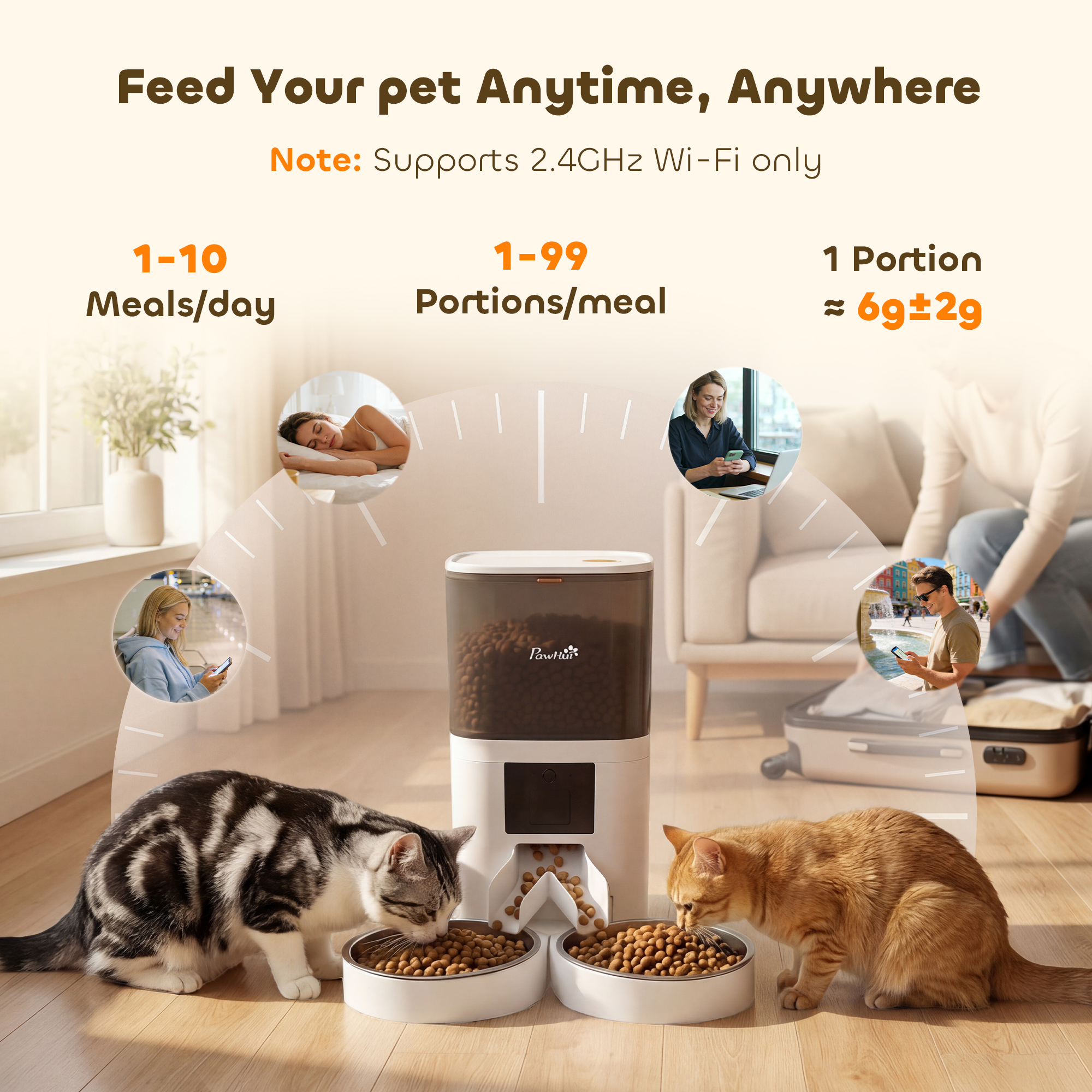 Automatic Cat Feeder for 2 Cats, 2.4G WiFi Pet Food Dispenser 6L APP Control