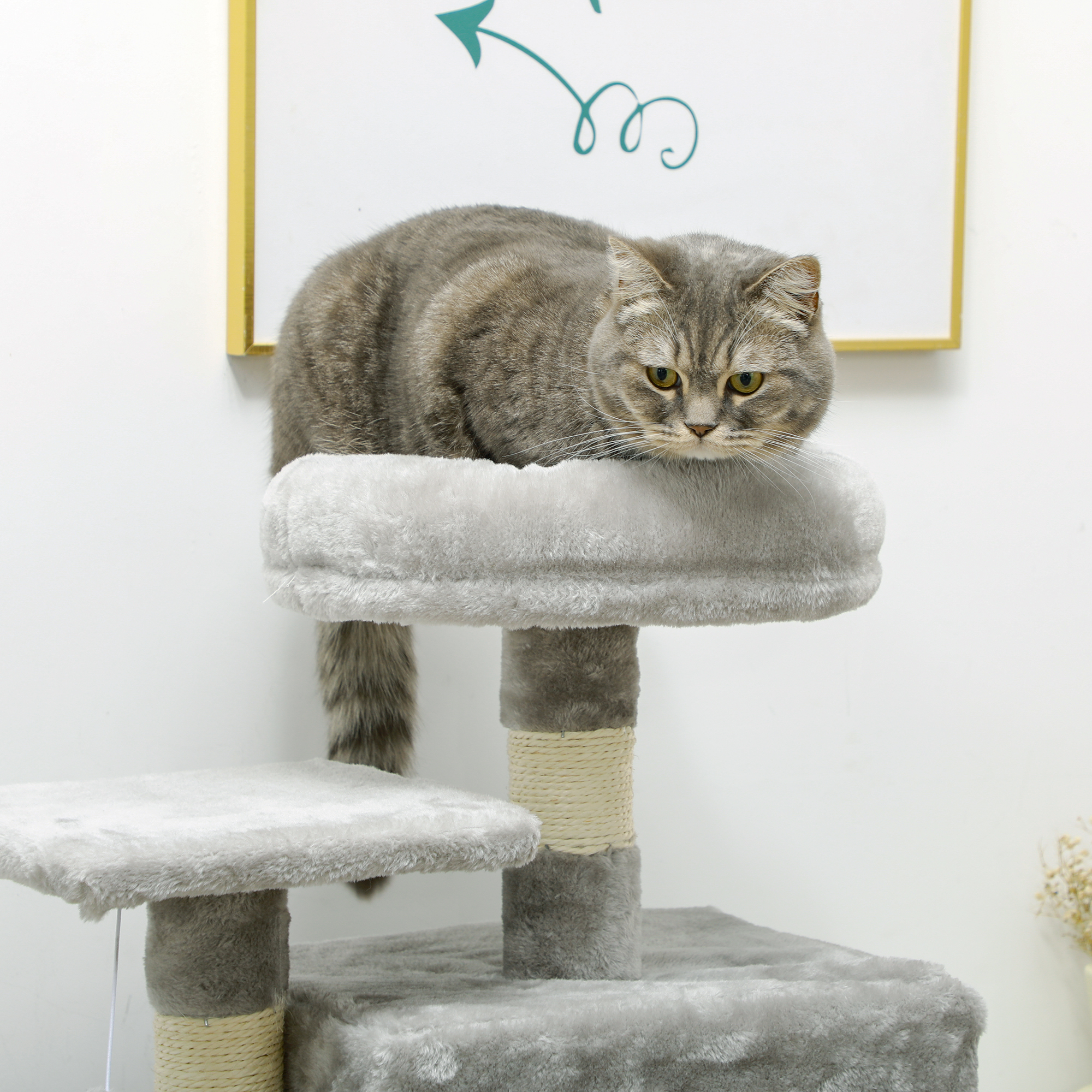 52 Inch Large Cat Tree for Indoor Cats, Light Grey