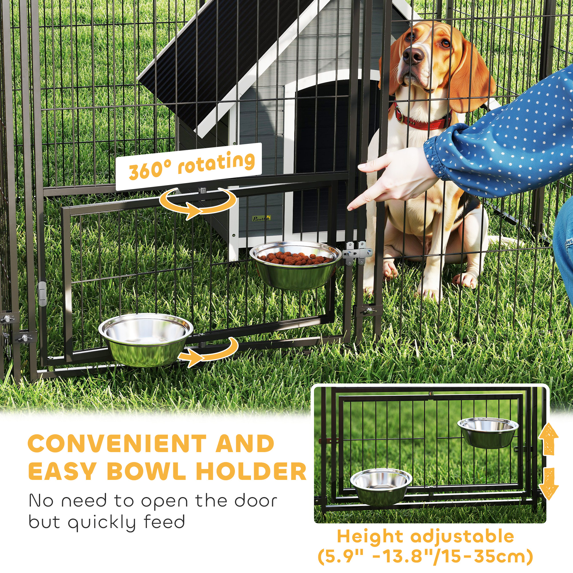 Large Outdoor Dog Kennel with 2 Rooms, Rotating & Adjustable Height Bowls, 13.5' x 9.4' x 5.1' - Image 6