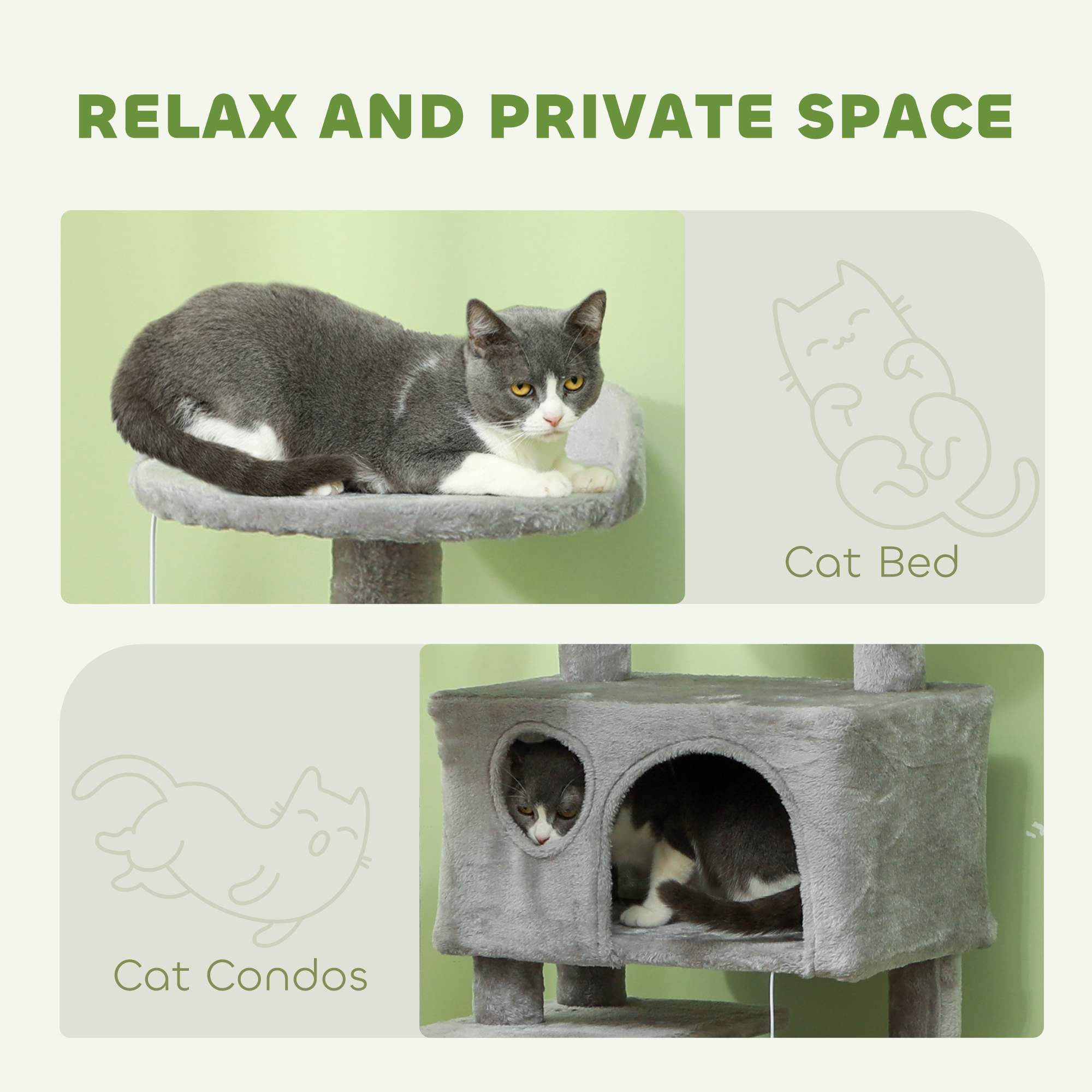 54" Cat Tree, Multi-Level Cat Tower with Scratching Posts, Cat Condos, Bed, Platforms, Ramp, Toy Ball, Light Grey