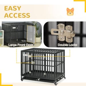 41" Heavy Duty Steel Dog Crate Kennel Pet Cage with Wheels for Convenient Access Anti-Pinching Floor, Black